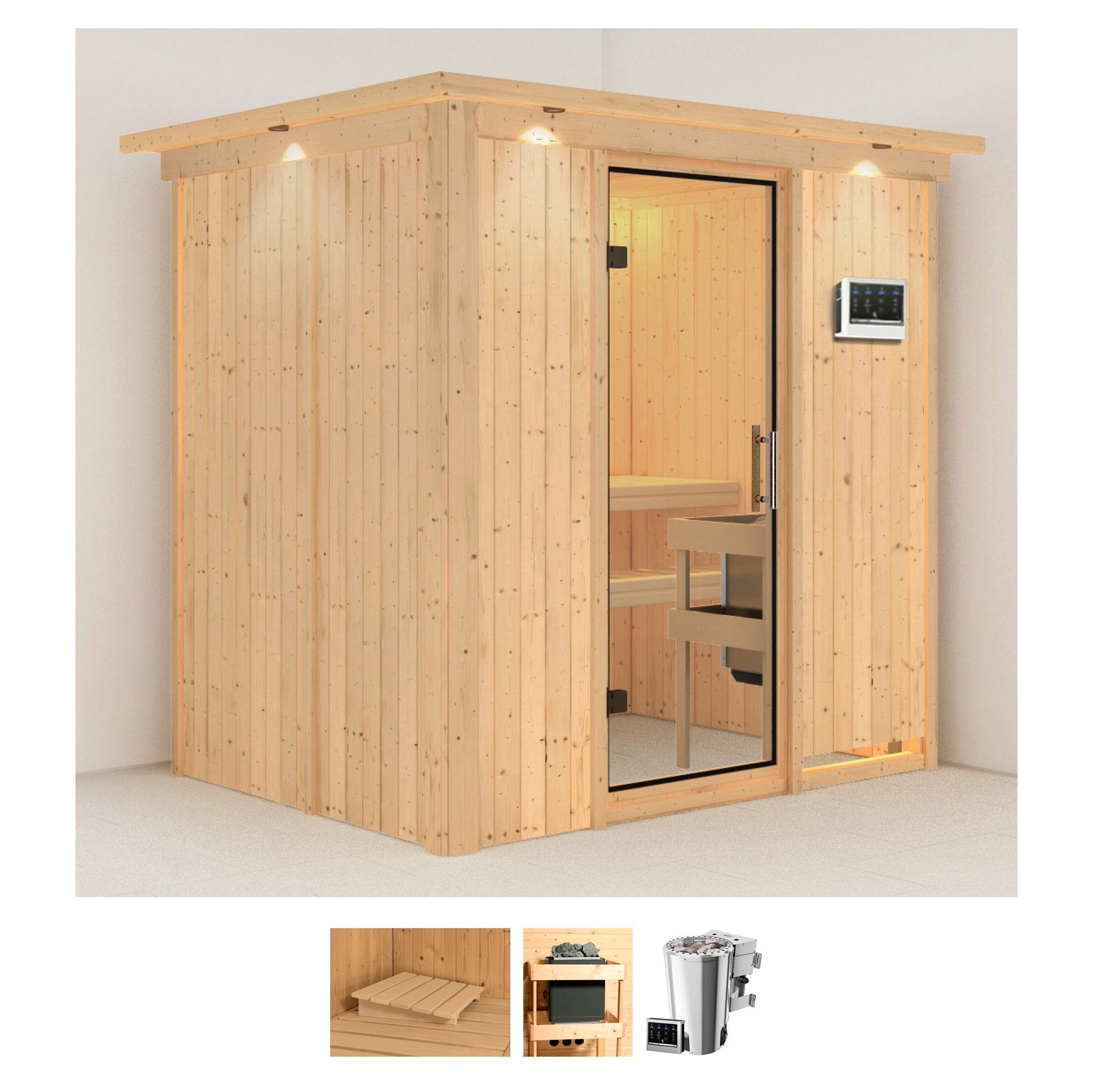 Karibu Sauna »Finja« Set, 3,6-kW-Bio-Plug & Play Ofen mit externer Steuerun günstig online kaufen