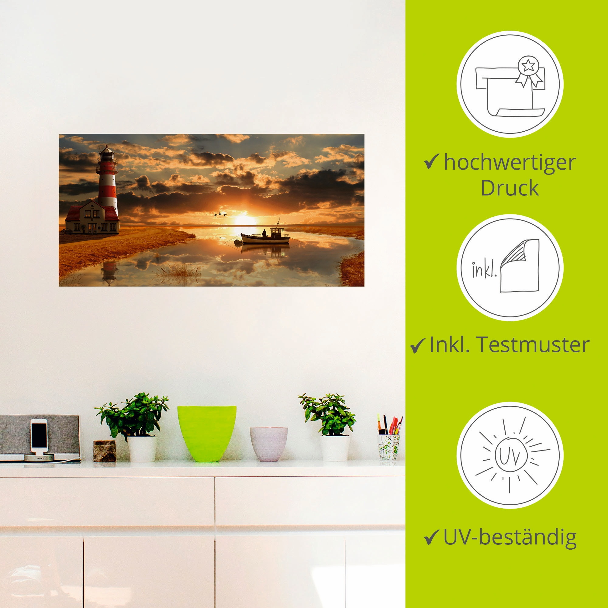 Artland Wandbild »Maritime Idylle beim Leuchtturm«, Gebäude, (1 St.), als Leinwandbild, Poster, Wandaufkleber in verschied. Größen