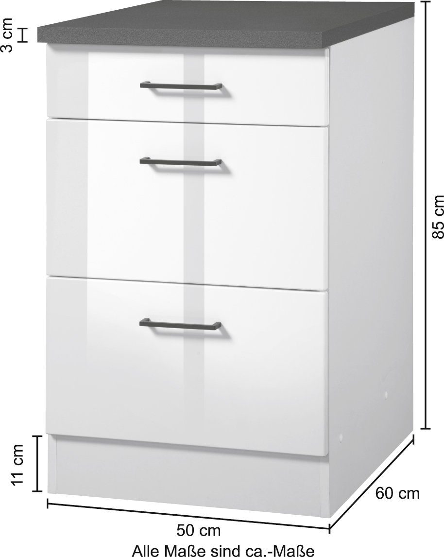 KOCHSTATION Unterschrank »KS-Trier«, Breite 50 cm, mit 2 Auszügen und 1 Schublade