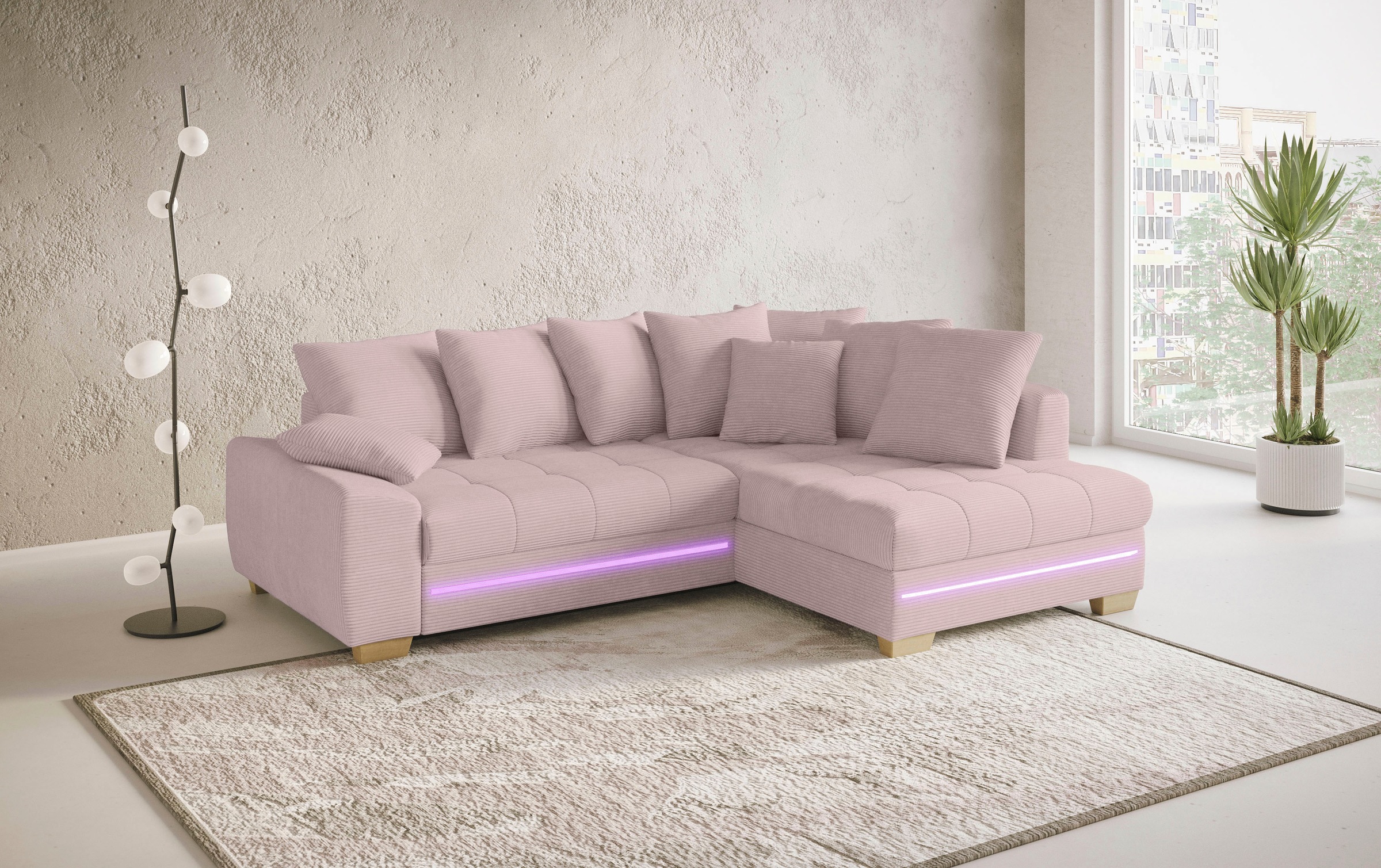 Mr. Couch Ecksofa »Nikita II, L-Form«, mit Kaltschaum, RGB-LED Beleuchtung, wahlweise mit Bett, Bettkasten