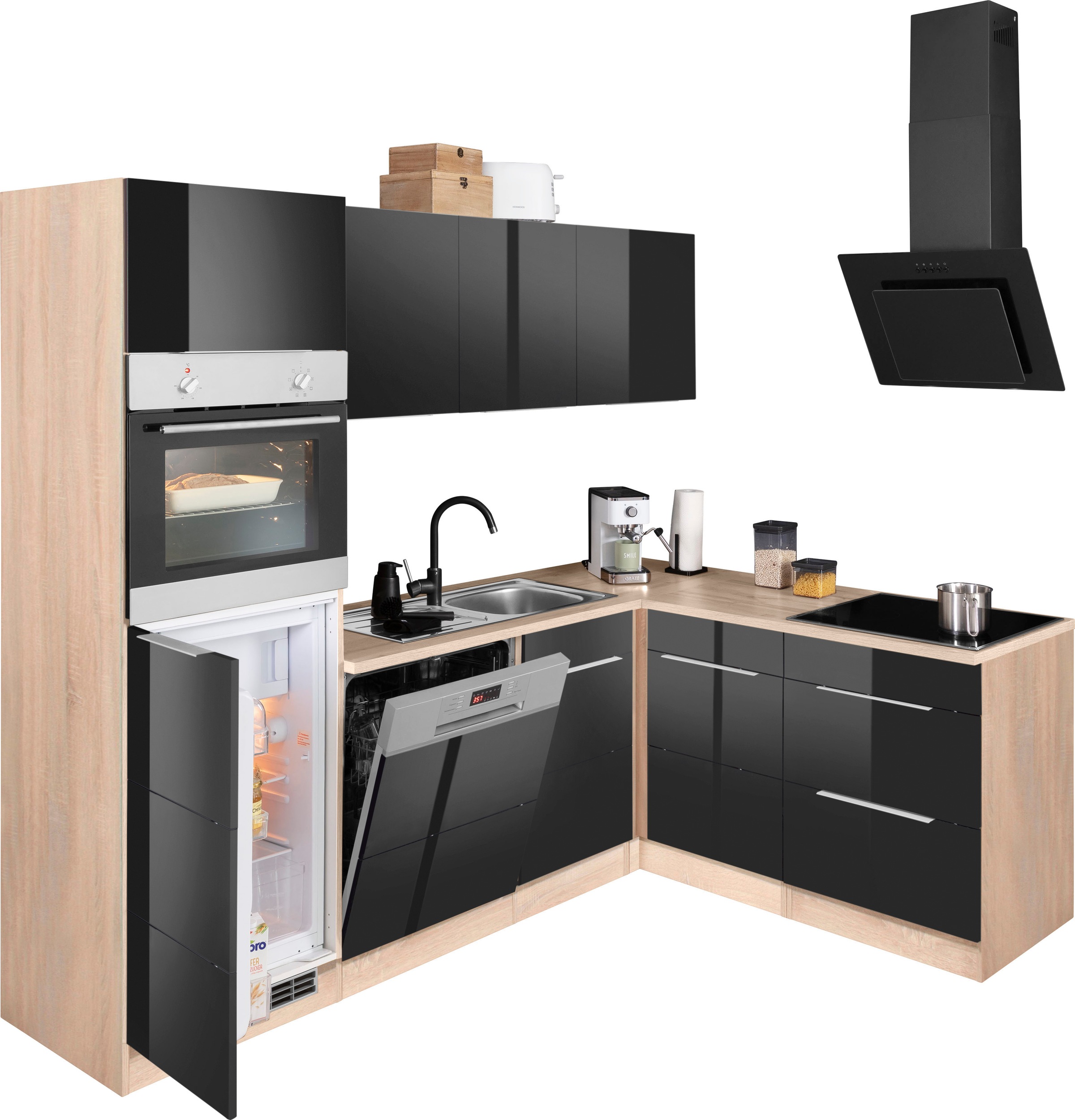KOCHSTATION Winkelküche »KS-Brindisi Stellbreite 230/170 cm«, wahlweise mit E-Geräten und Induktion, mit MDF-Fronten