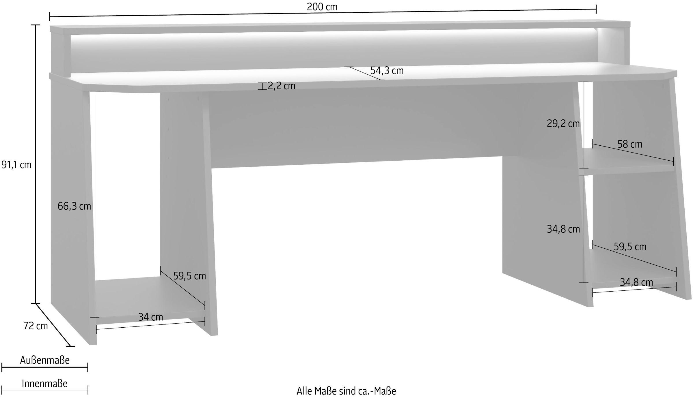 FORTE Gamingtisch »Tezaur«, Schreibtisch mit RGB-Beleuchtung und Halterungen, Breite 200 cm