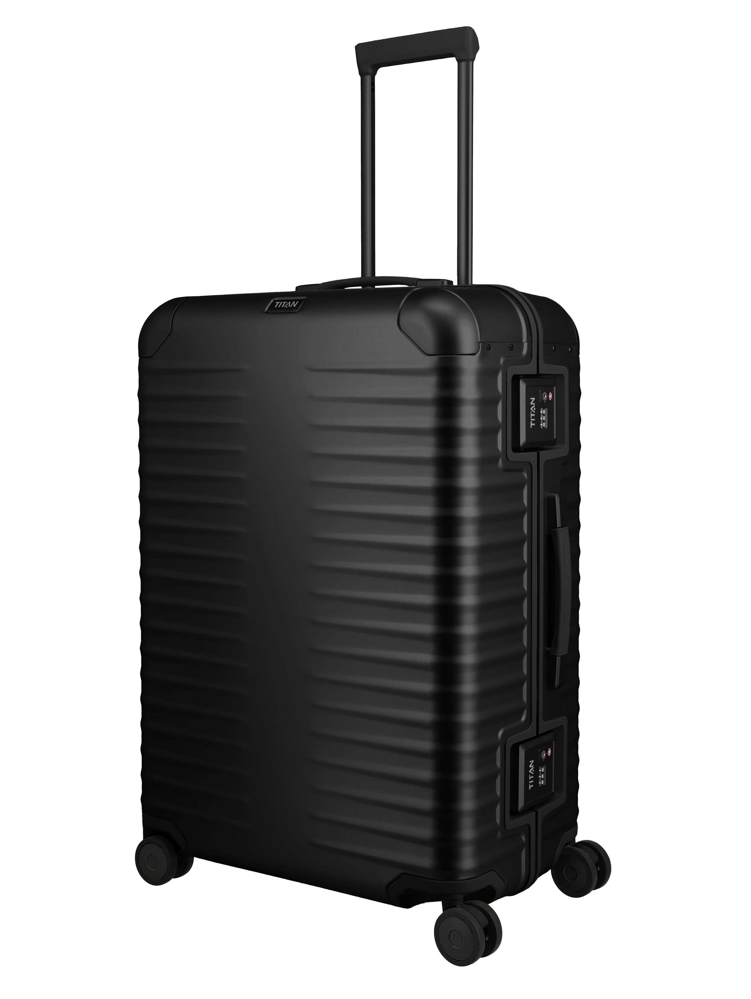 TITAN - Made in Germany Trolley »ETERNITY L Aluminium Reisekoffer Made in Germany« 101 l 4 Rollen 100 % Aluminium, Smart Frame und Echtledergriffe