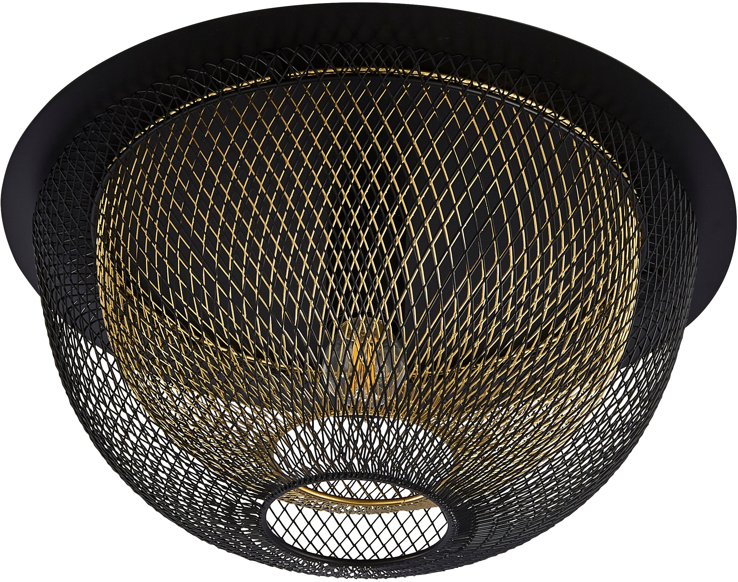 Searchlight Deckenleuchte »Honeycomb Flush - Black Metal & Gold Mesh« E27 1 Stk.