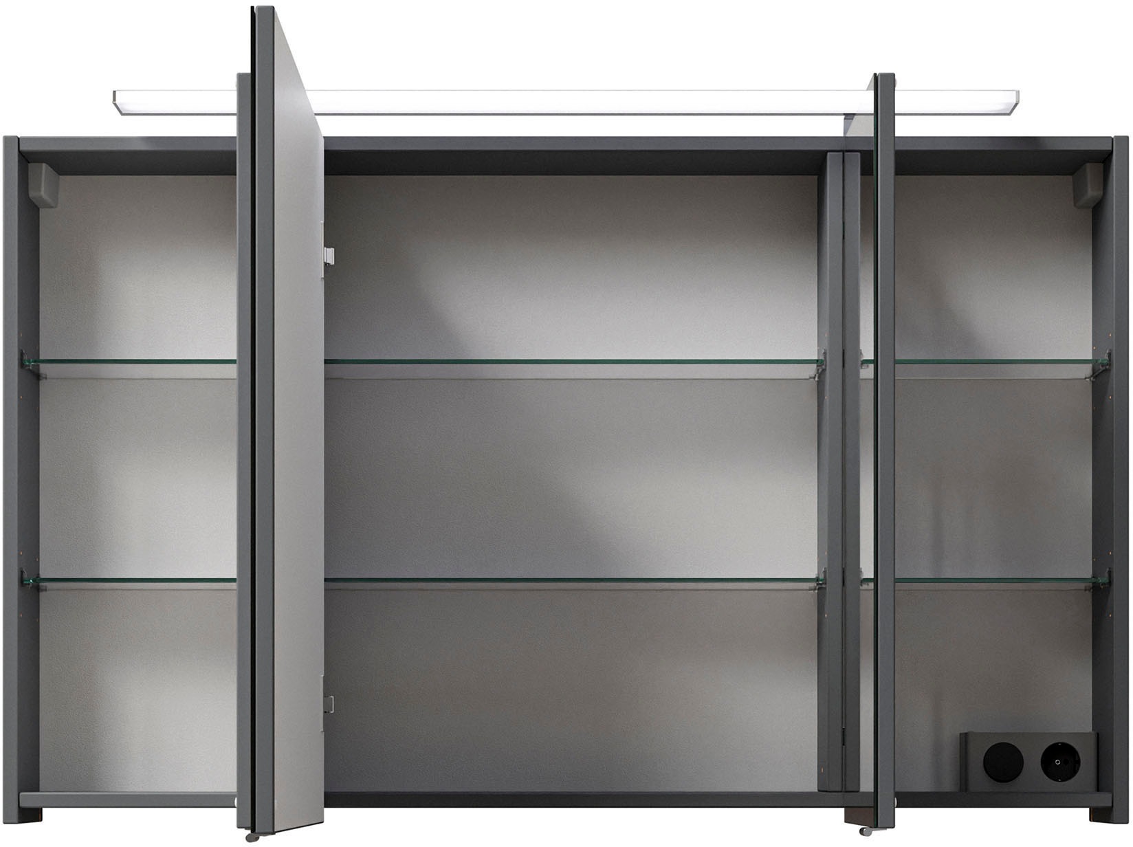 Saphir Badmöbel-Set »Serie 6025 2-teilig Mineralmarmor-Waschtisch mit LED-Spiegelschrank«, (2 St.), Waschplatz 117cm breit, 2 Schubladen, 3 Spiegel-Türen, inkl Türdämpfer