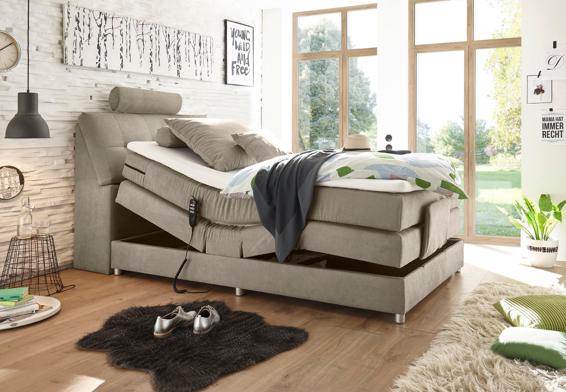 ED EXCITING DESIGN Boxspringbett »Palermo«, inkl. Motor, Topper, Kopfstütze und Stauraum im Kopfteil