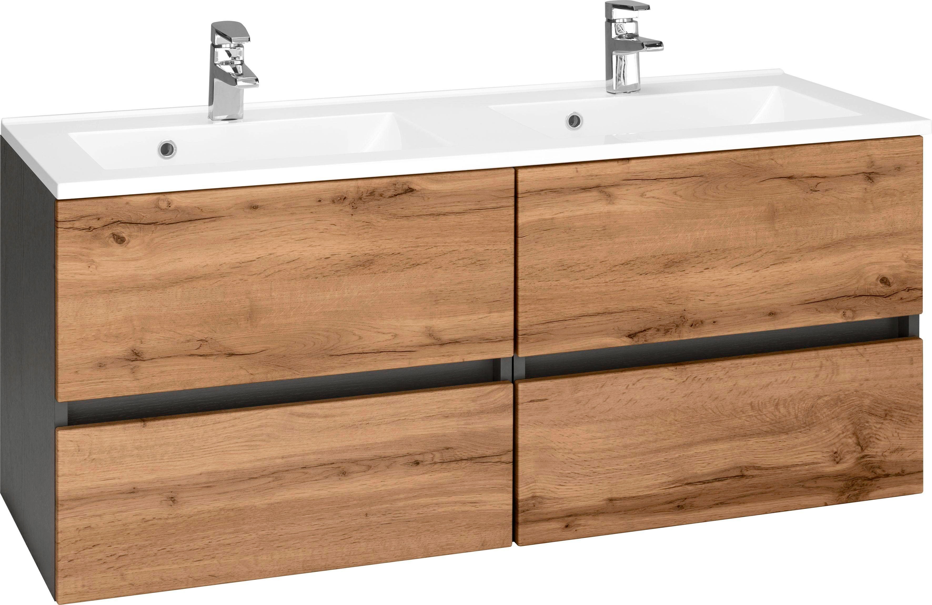 Waschbeckenunterschrank „Lucca“, Bad, Waschtisch inkl. Waschbecken, Breite 120 cm, eichefarben B/H/T: 120 cm x 56 cm x 47 cm