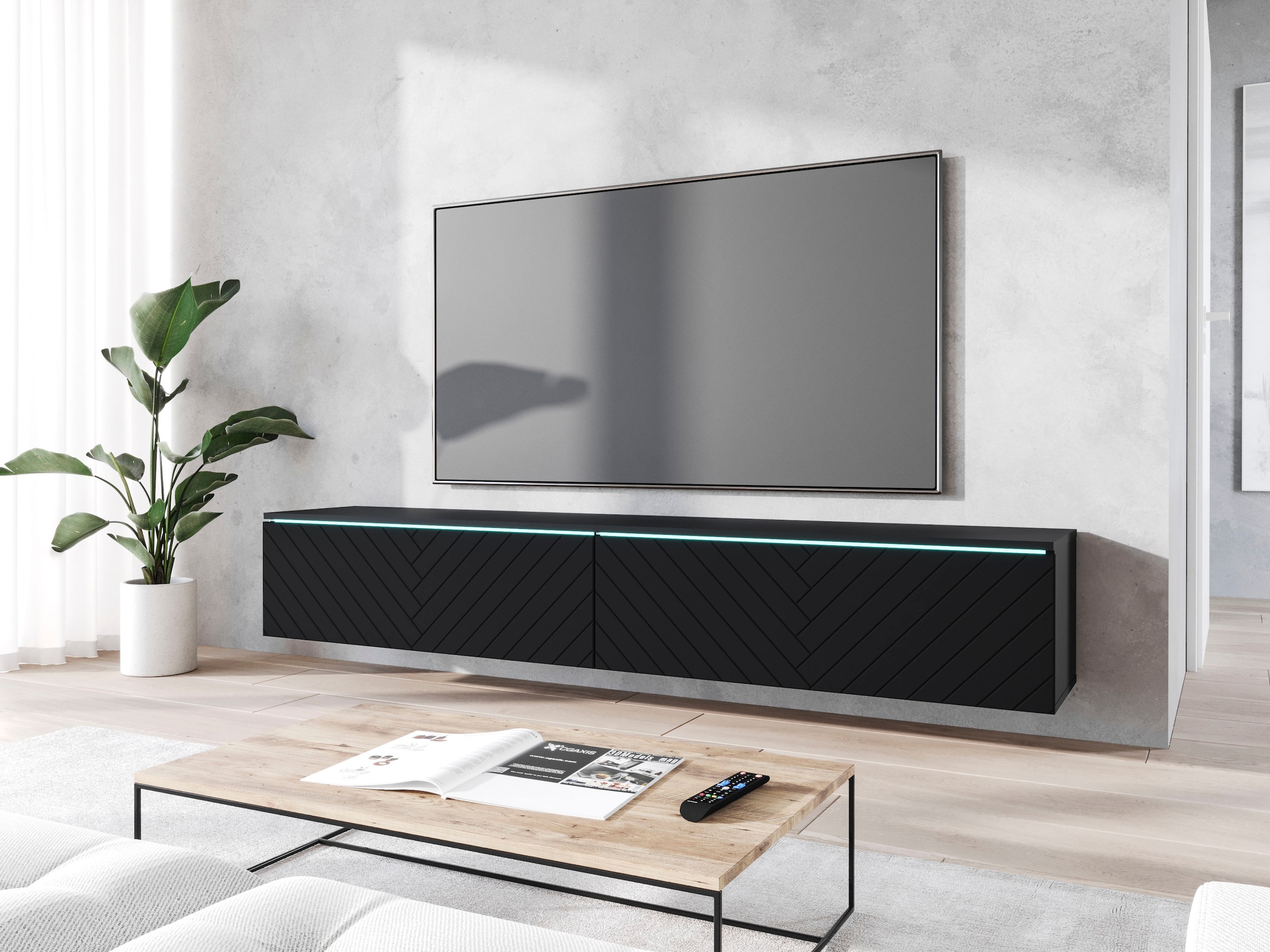 INOSIGN Lowboard »Vera, wahlweise mit oder ohne Beleuchtung«, gefräste MDF Front mit 3D Effekt, stehend und hängend montierbar
