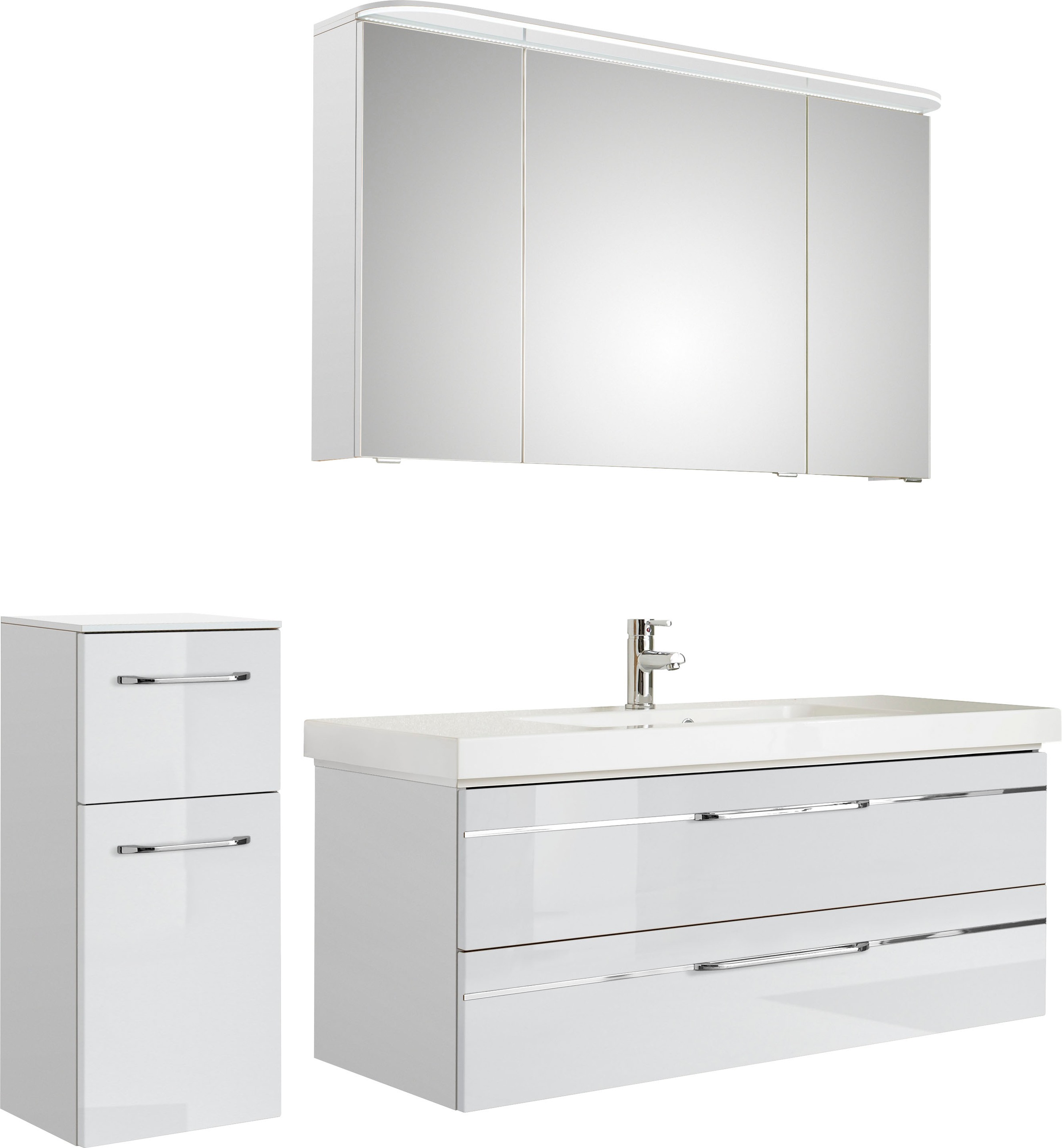 Saphir Badmöbel-Set »Balto Sprint 3-teilig, Mineralmarmor-Waschtisch mit LED-Spiegelschrank«, (4 St.), Badezimmer Set mit Unterschrank inkl Türdämpfer, 3 Türen, 2 Schubladen
