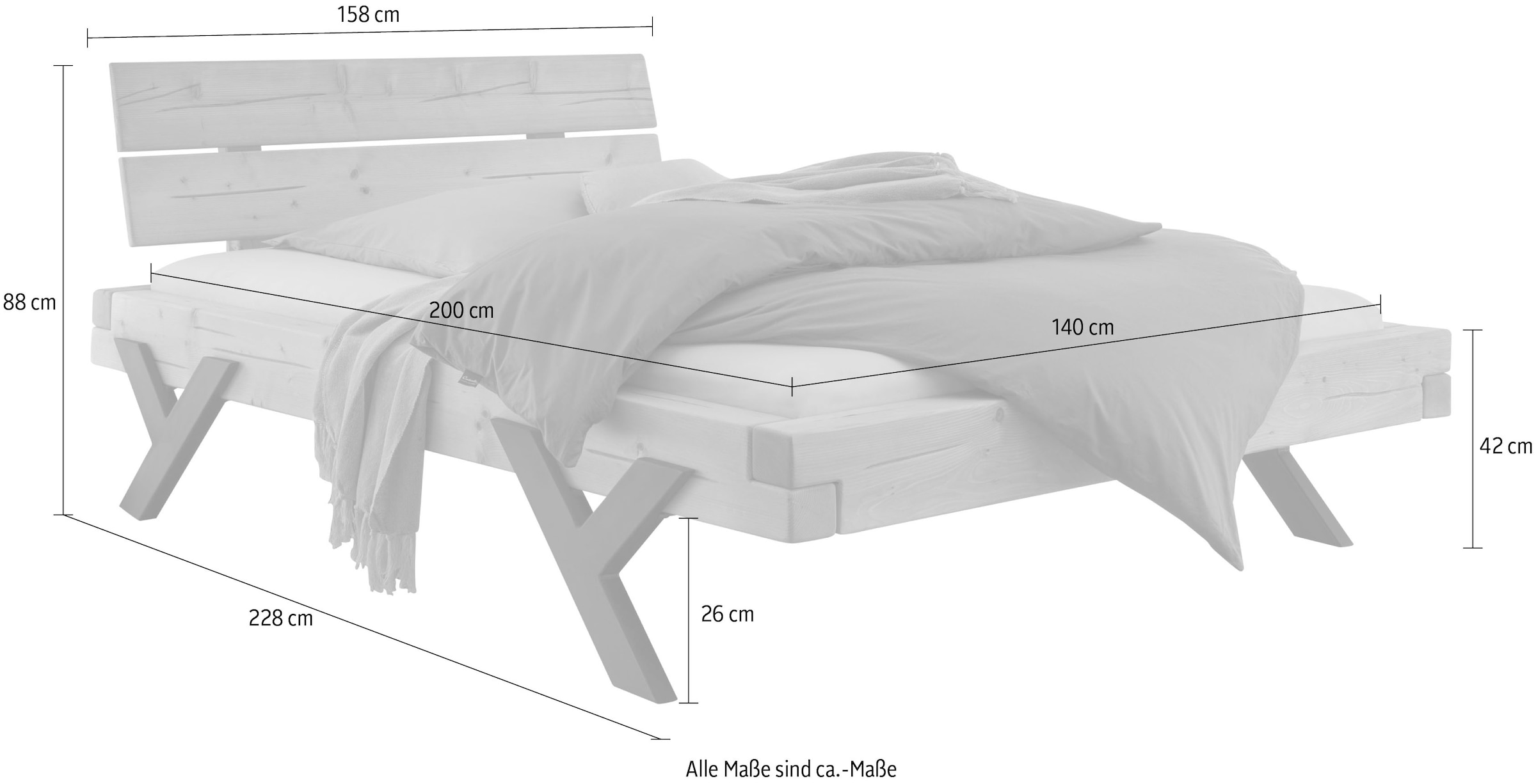 Home affaire Massivholzbett »Ultima«, aus Holz in Balken-Optik mit Y-Bein aus Metall