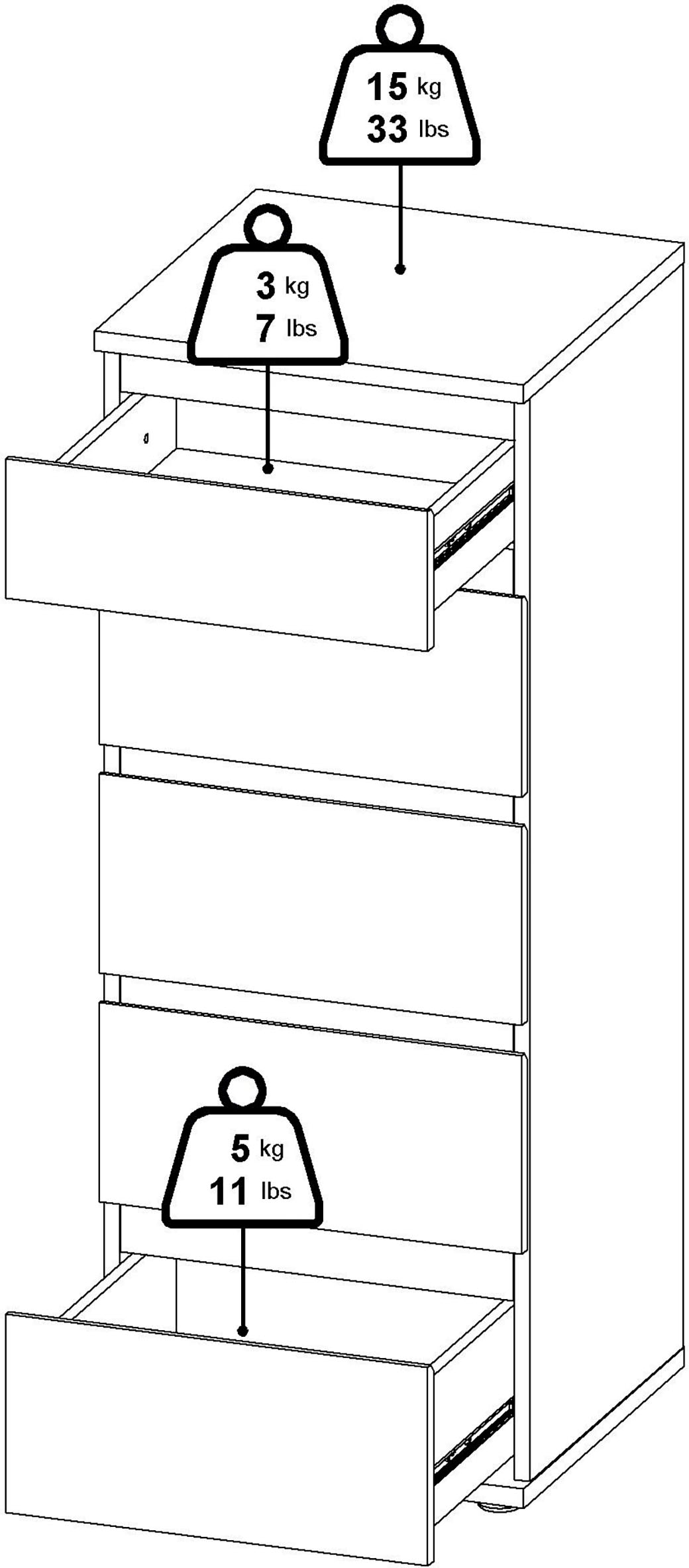 INOSIGN Kommode »Nova, Aufbewahrung mit 5 Schubladen, folienbeschichtet, grifflos«, Minimalistisch in Weiß oder Eichenoptik, skandinavisches Design