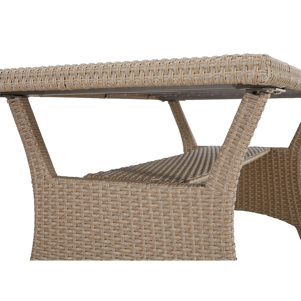 KONIFERA Gartenlounge-Set »Keros Premium«, (Set, 20 tlg., 2x 2er Sofa, 1x Ecke, 1x Sessel, 2x Hocker, 1x Tisch 145x75x67,5cm), Ecklounge, Polyrattan, Stahl, geeignet für 8 Personen, inkl. Auflagen