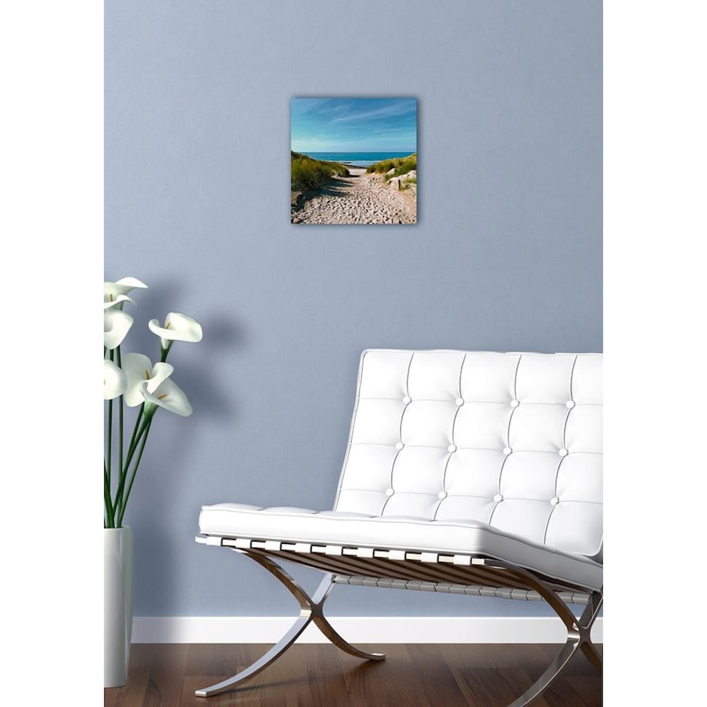 Home affaire Glasbild »Beach with sand dunes and a path to the sea«, 30/30 cm