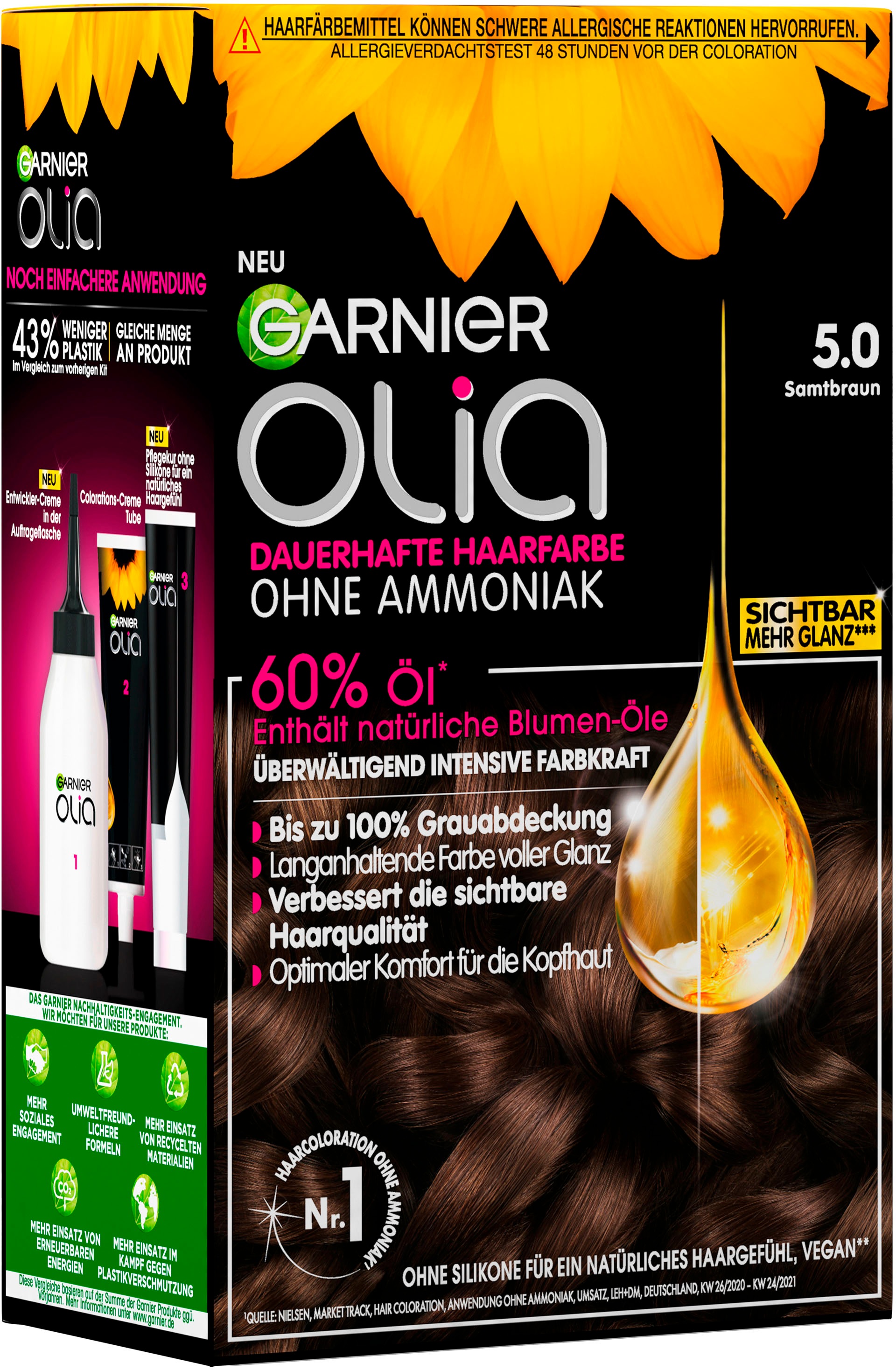 GARNIER Coloration »Garnier Olia dauerhafte Haarfarbe«, (Set, 3 tlg.), mit pflegender Formel