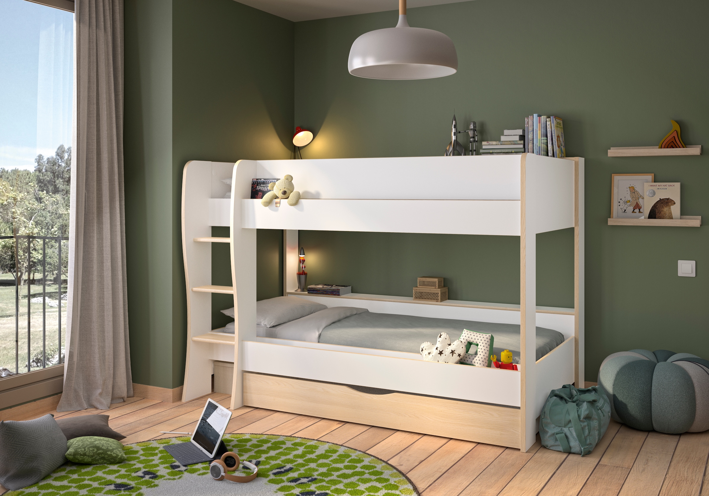 Gami Kinderbett »ROOMY«, Hochbett mit zwei Liegeflächen und Bettkasten