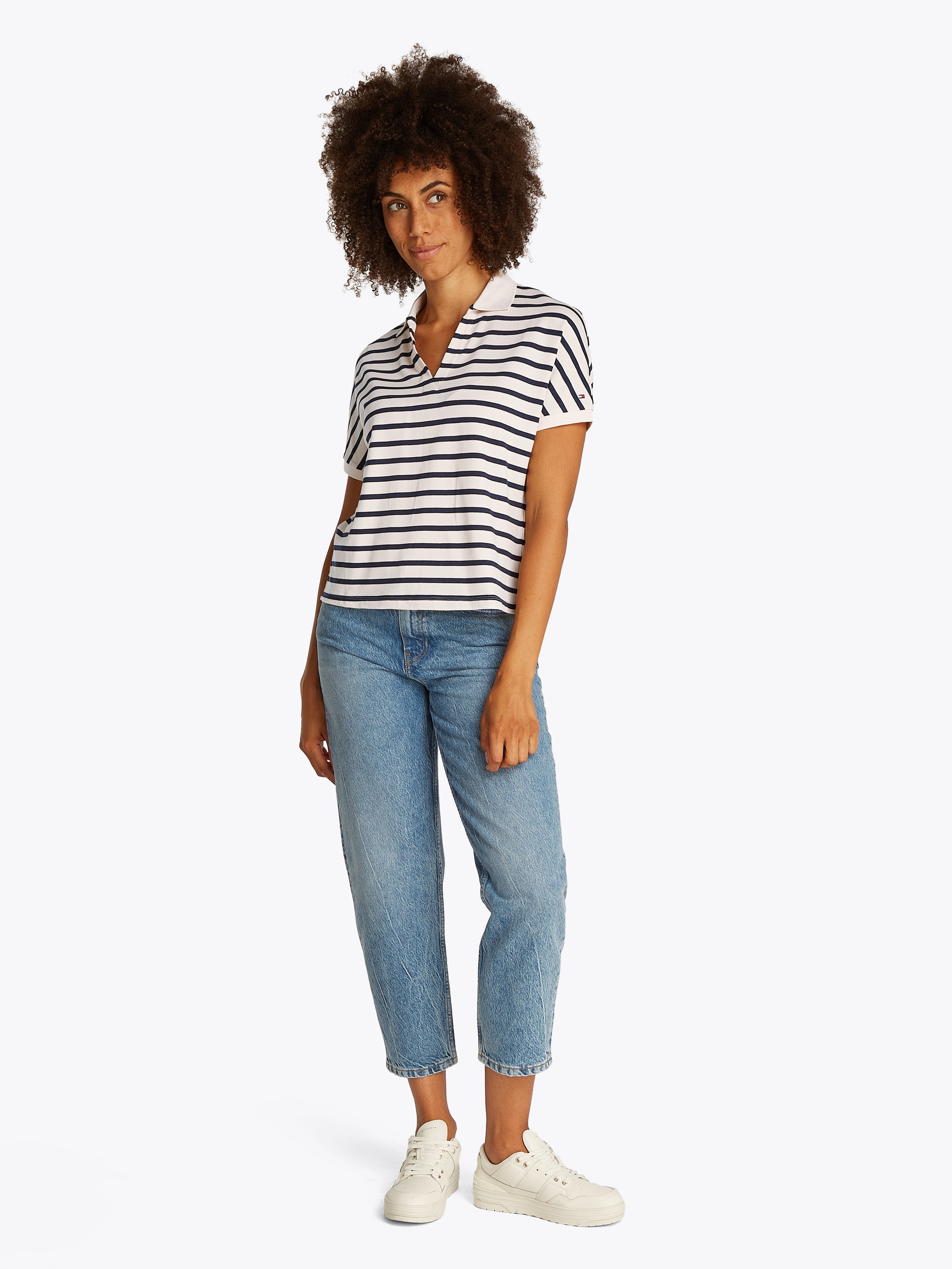 Tommy Hilfiger Poloshirt »LYOCELL OPEN-NK RELAXED POLO SS«, mit Streifenmuster, mit Seitenschlitzen