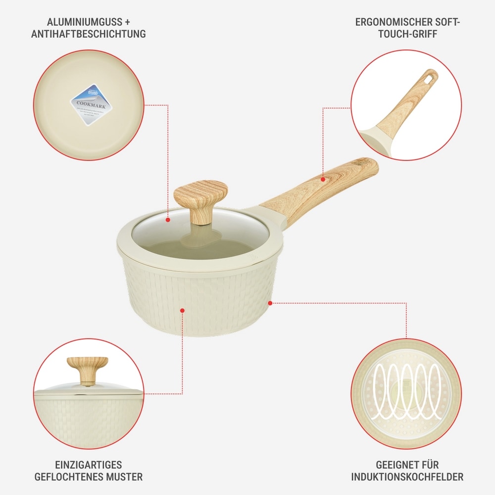 RESTO Kitchenware Kasserolle »Ran, Kochtopf antihaftbeschichtet und spülmaschinenfest«, Aluminiumguss, (2 tlg.), Geeignet für alle Herdarten, auch Induktion, im Geschenkkarton