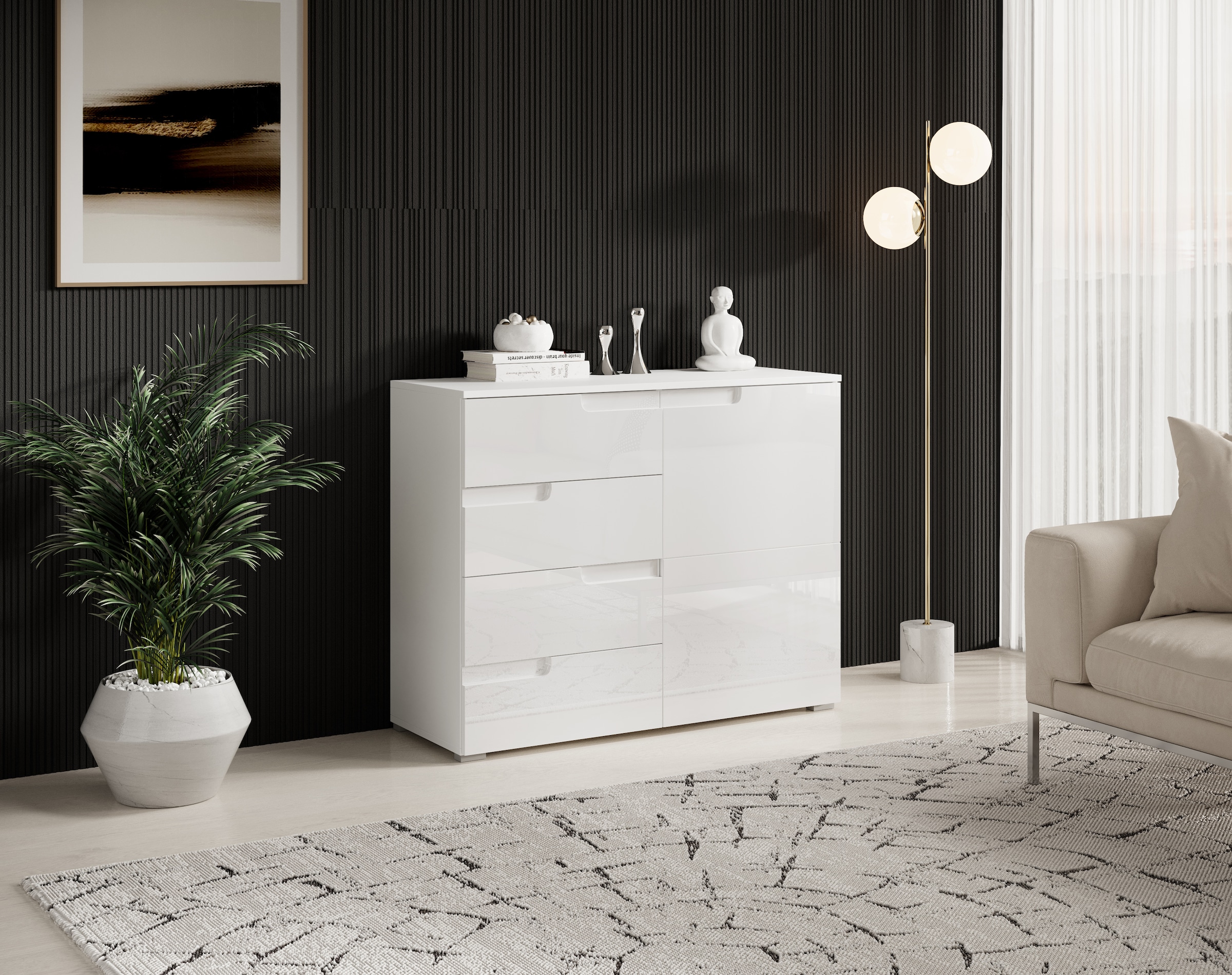 HBZ Kommode »Spice weiß hochglanz, BxHxT 100x80x40 cm«, Kommode mit 1 Tür, 4 Schubkästen und 1 Einlegeboden