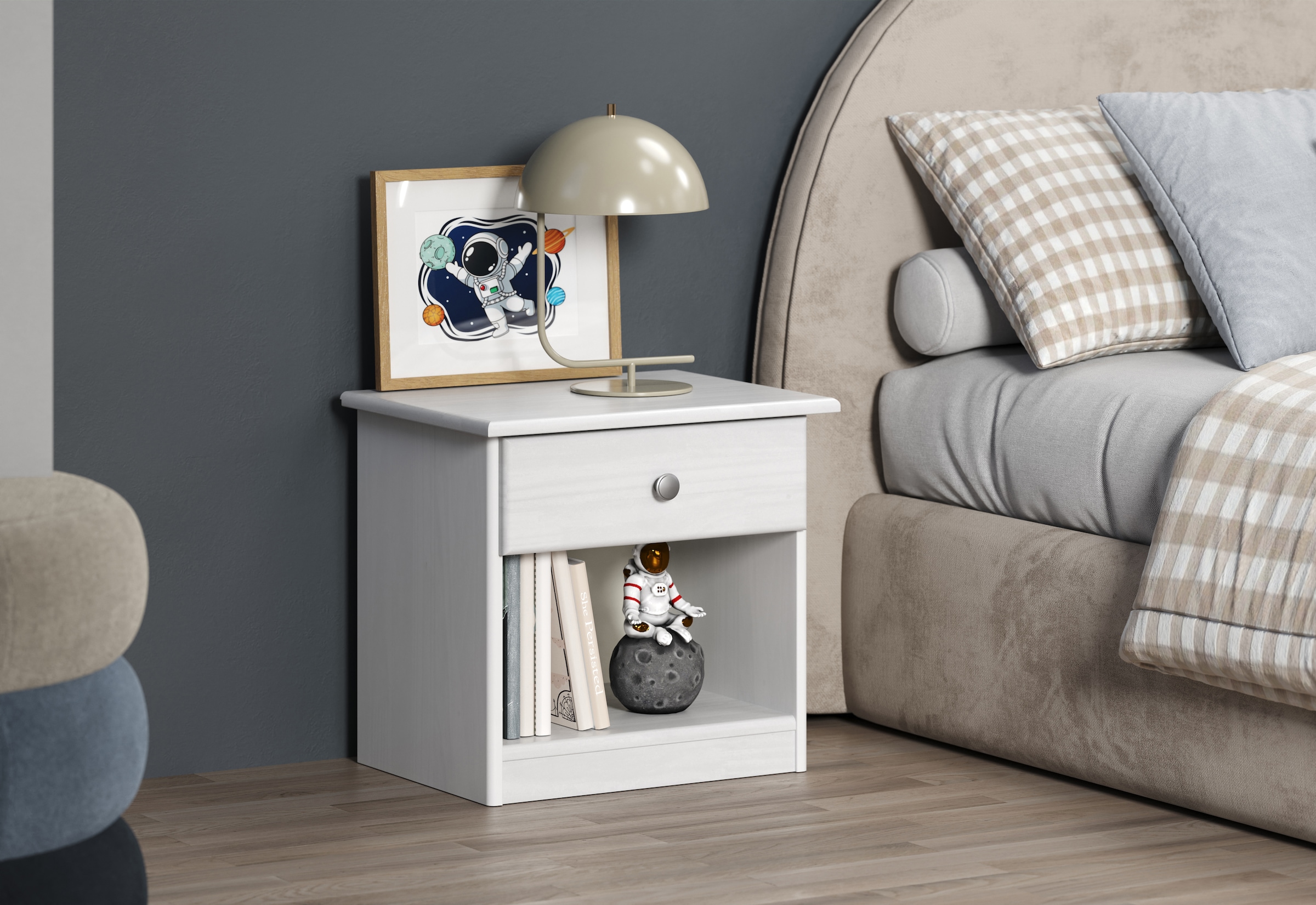 Home affaire Nachtkommode »Delsbo Nachtschrank Schrank Schlafzimmer Beistellschrank«, (1 St., Landhaus Design aus Kiefernholz), Massivholz Nachttisch Weiß lackiert - Nachtkonsole (B/T/H) 44/34/41 cm