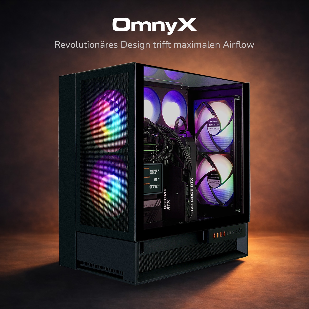 Cougar Gaming-PC »OmnyX BK 8078 AMD Ryzen 7 9700X 32GB DDR5 2TB SSD RTX 5070Ti« Windows 11, DDR5 RAM, Wasserkühlung