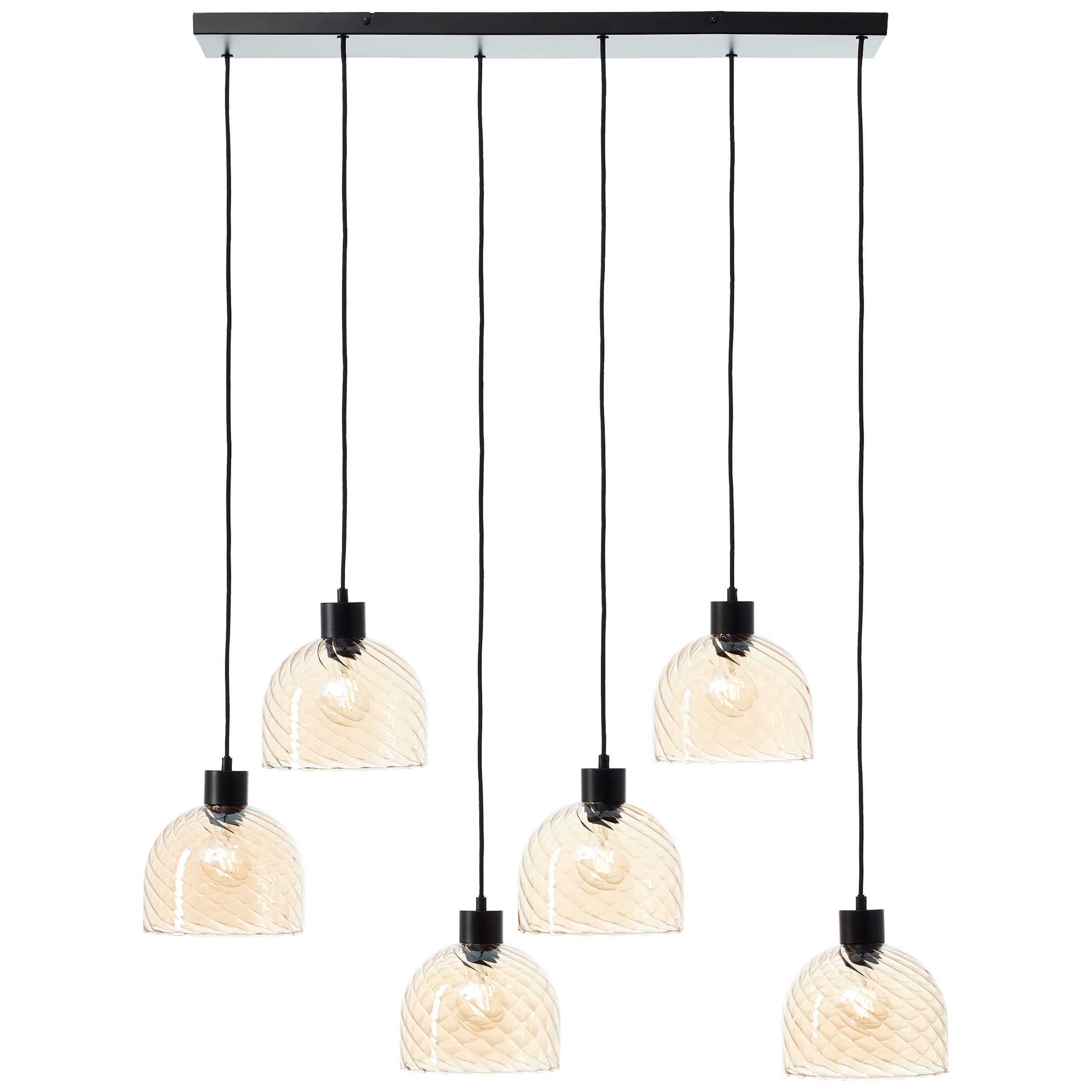 Brilliant Pendelleuchte »Casto«, 6 flammig, Leuchtmittel E27 | ohne Leuchtmittel, 150 x 30 x 94 cm, 6 x E27-Fassung, kürzbar, bernsteinfarbene Gläser
