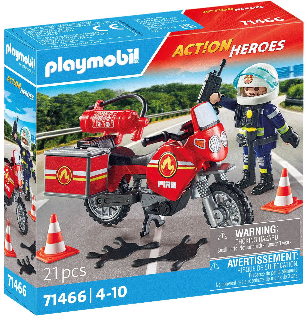 Playmobil® Konstruktions-Spielset »Feuerwehrmotorrad am Unfallort (71466), Action Heroes«, (21 St.), Made in Europe