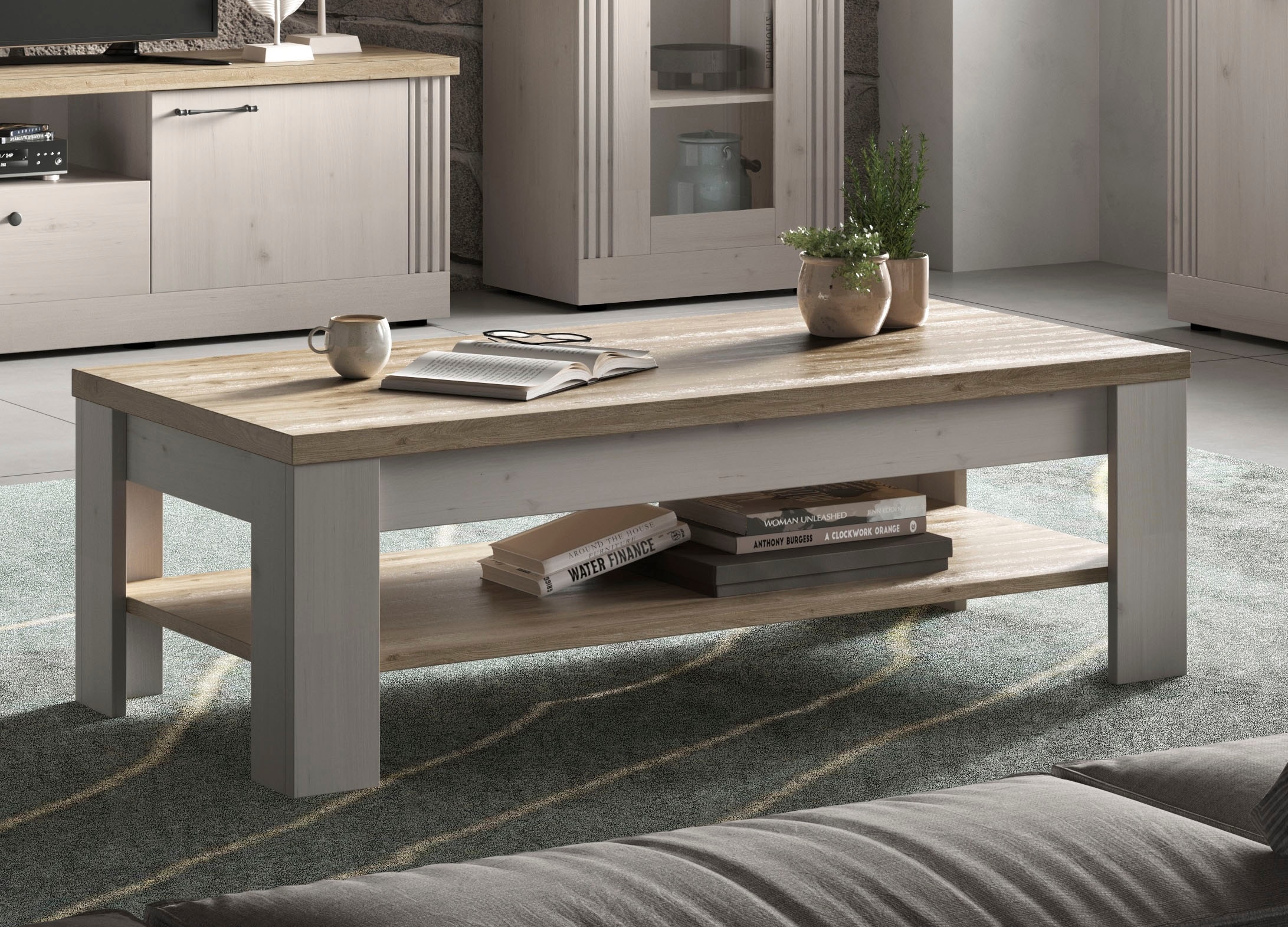 Home affaire Couchtisch »Country 110 x 68 cm, Wohnzimmertisch mit Ablageboden,«, Sofatisch, zweifarbig, rechteckig, Tischplattenstärke 38 mm