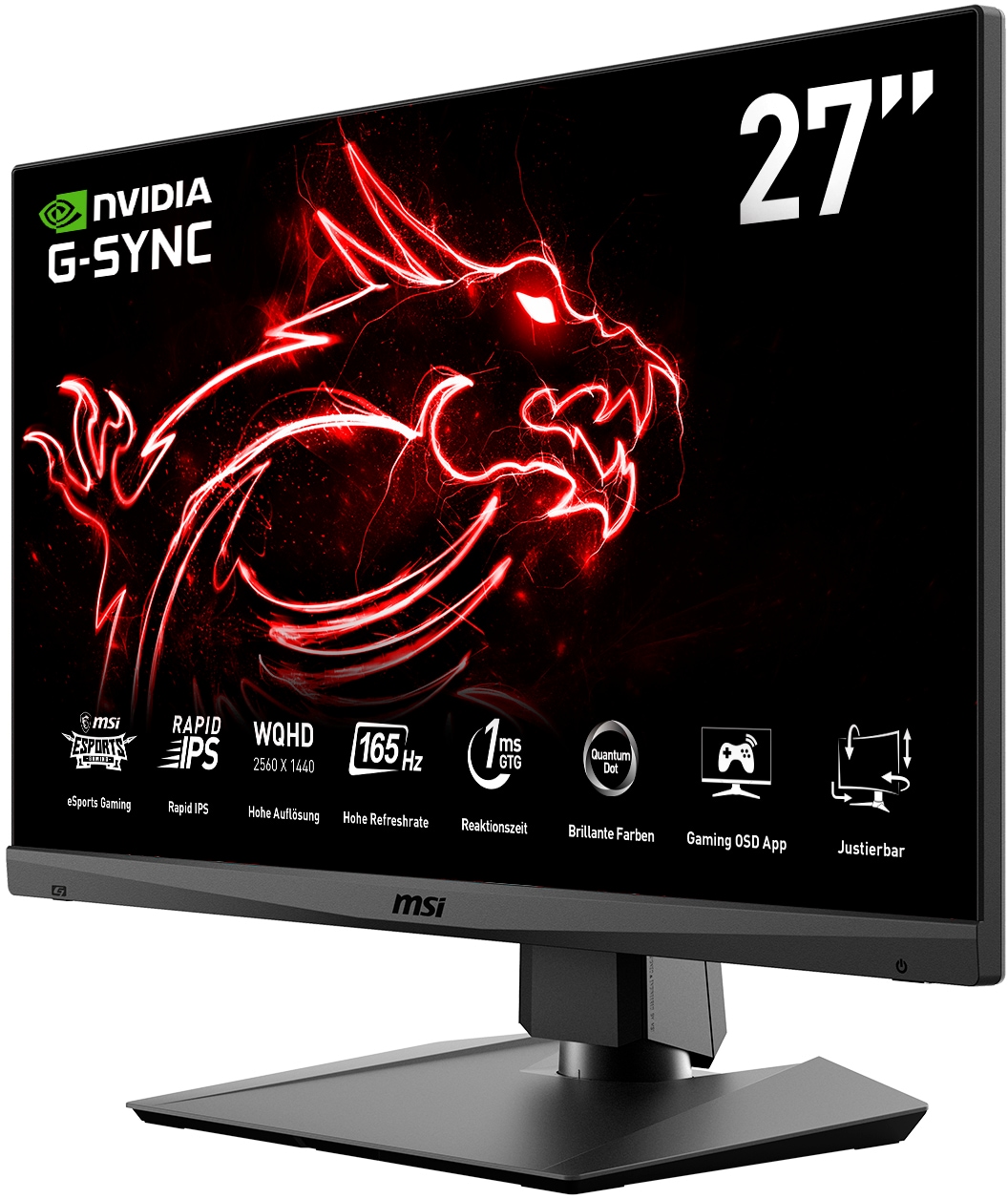 MSI Gaming-LED-Monitor »Optix MAG274QRFDE-QD«, 69 cm/27 Zoll, 2560 x 1440 px, WQHD, 1 ms Reaktionszeit, 165 Hz, höhenverstellbar, 3 Jahre Herstellergarantie