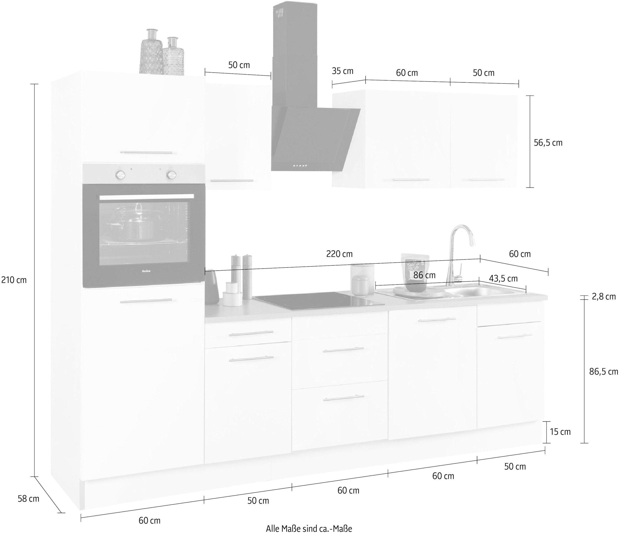 wiho Küchen Küchenzeile »Ela«, Breite 280 cm, Soft-Close-Funktion, höhenverstellbare Füße
