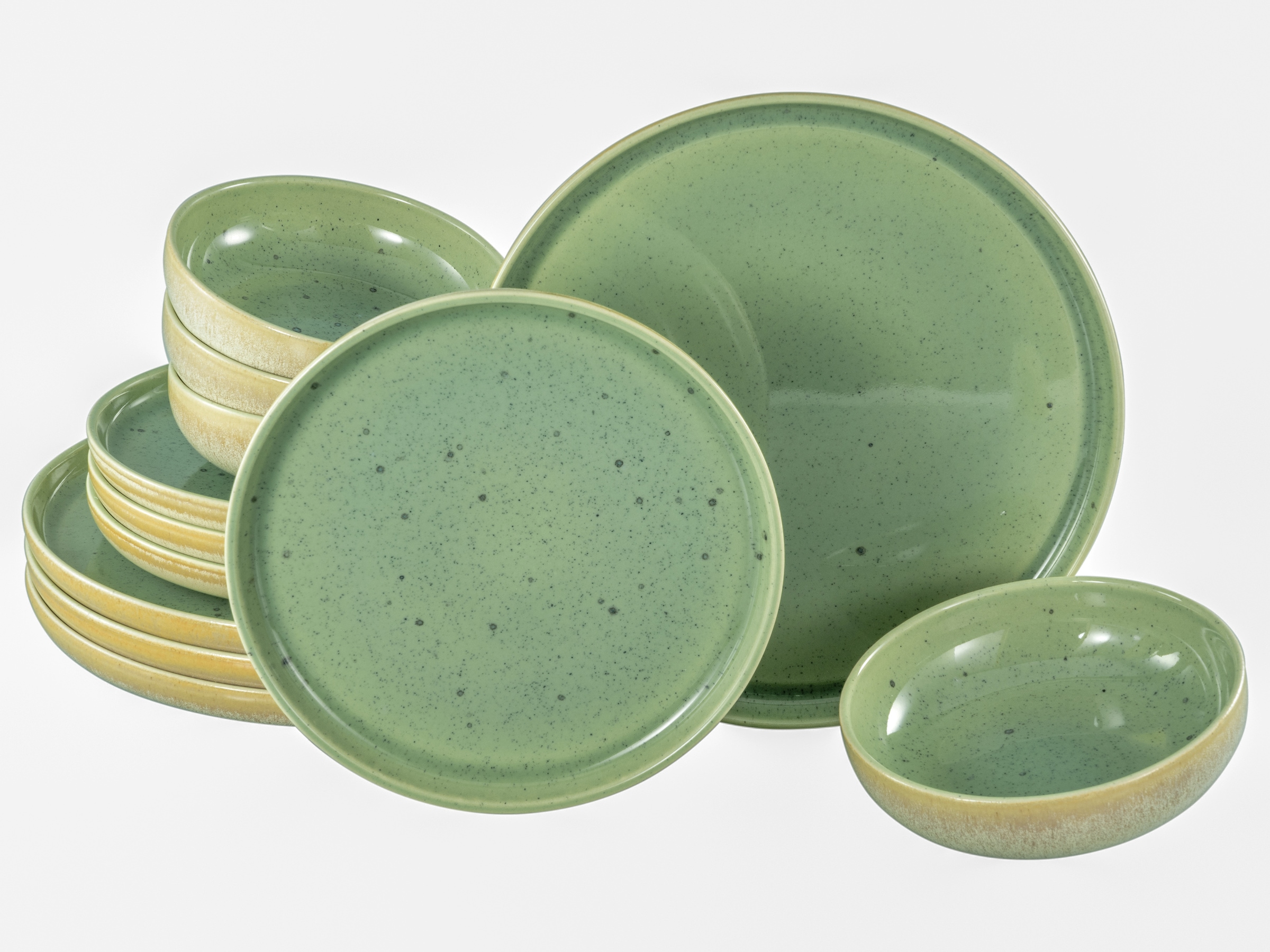 CreaTable Teller-Set »Uno Romana Grün, Tellerset 12-tlg« Sprenkel, Seidenma günstig online kaufen