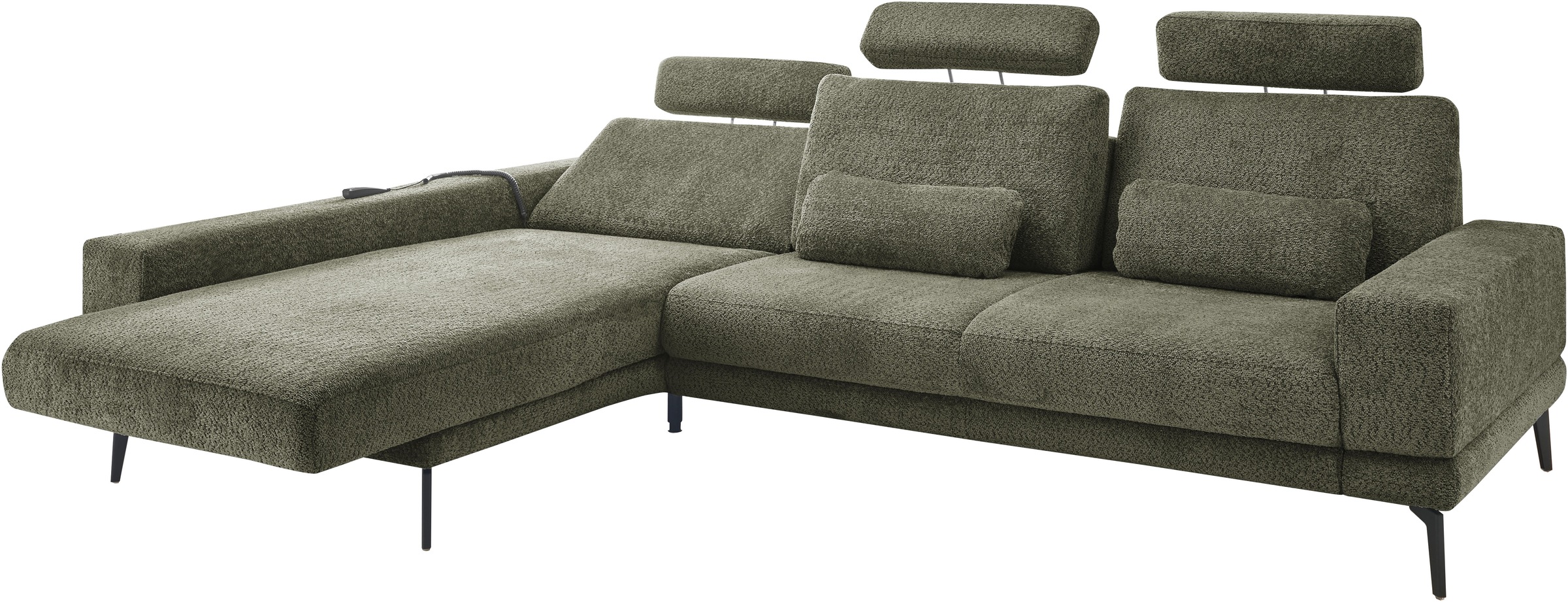 set one by Musterring Ecksofa »SO 3600, inkl motor. Sitztiefenverstellung, Kopfstützen, Nierenkissen«, Sitzhöhe 42 cm, Federkern, Breite 293 x Tiefe 180 cm, Kama olive