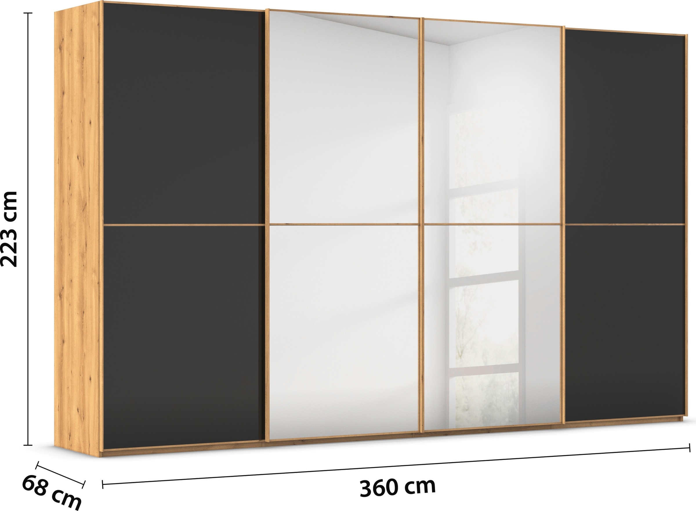 rauch Schwebetürenschrank »Kleiderschrank Schrank Garderobe Schlafzimmerschrank SCALE-DUO«, edle zweigeteilte Türen Spiegel/Glas-Mix 3 Zierleisten MADE IN GERMANY
