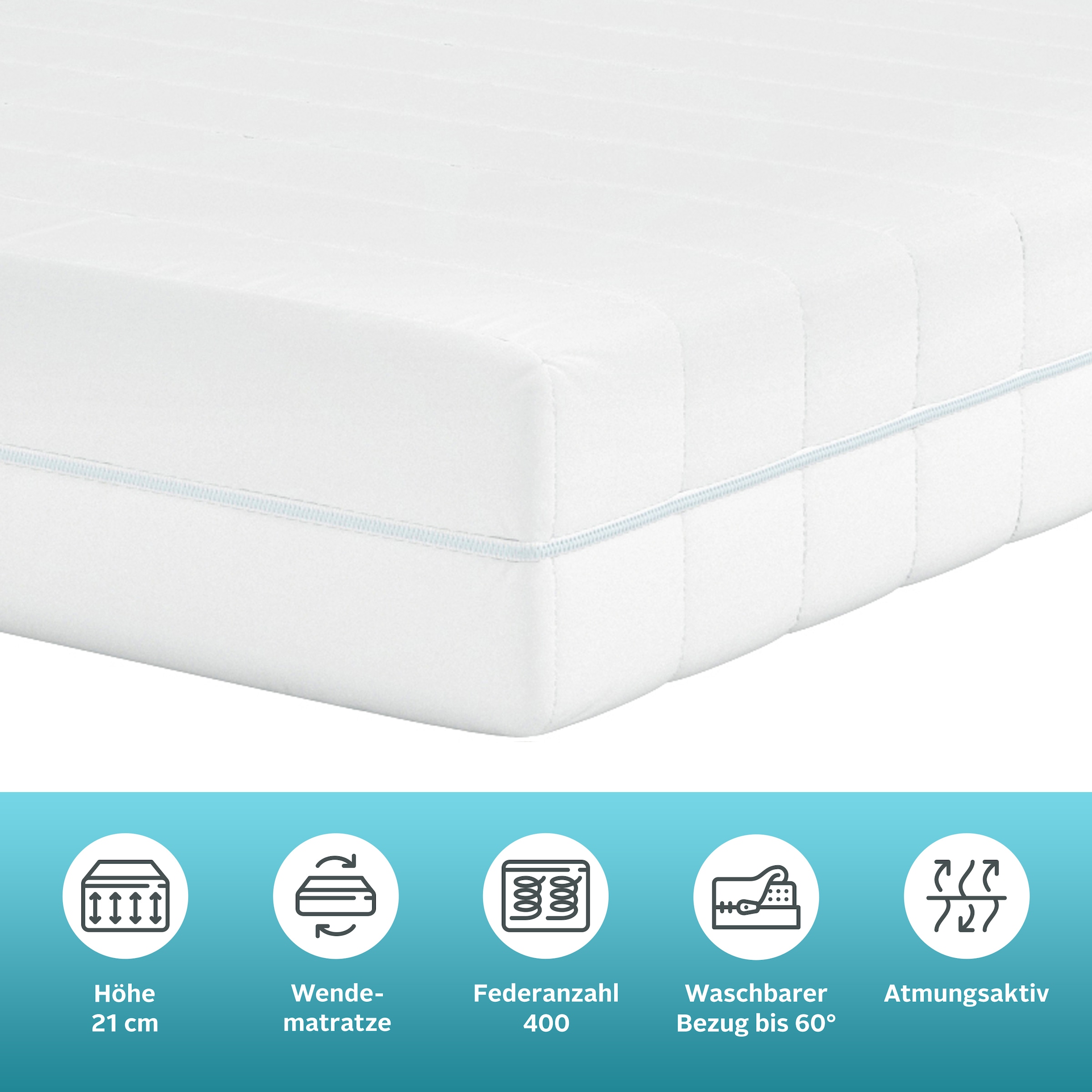 OTTO home Taschenfederkernmatratze »NEUHEIT: Torne 21, 7 Zonen Matratze in 90x200 cm, 140x200 cm & mehr« 21 cm hoch Raumgewicht: 28 kg/m³ 400 Federn 1 Stk. tlg. Wendematratze H2/H3/H4, ergonomisch, 400 Federn (bei 100x200 cm)