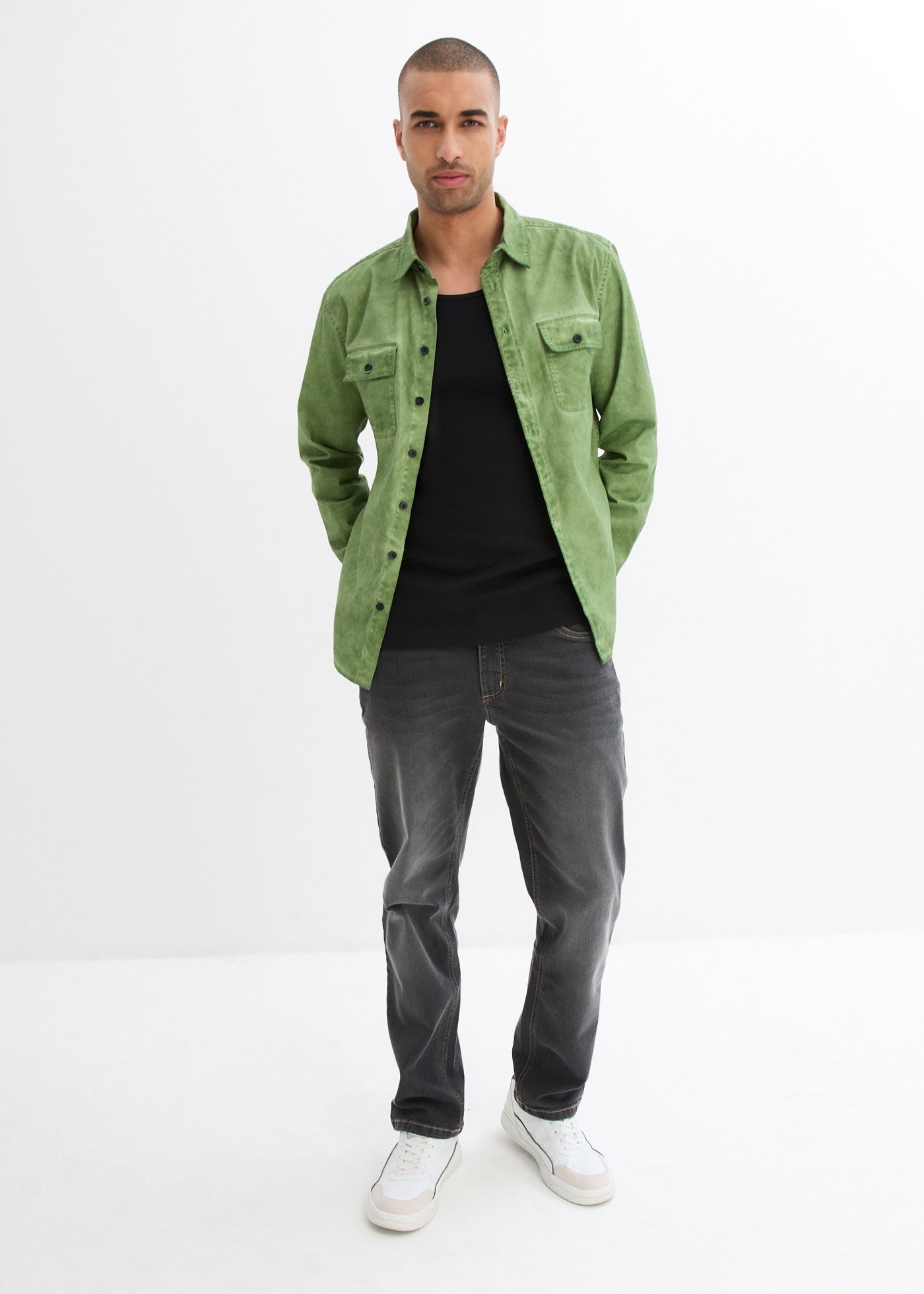 bonprix Langarmhemd mit Brusttaschen in leichter used Optik