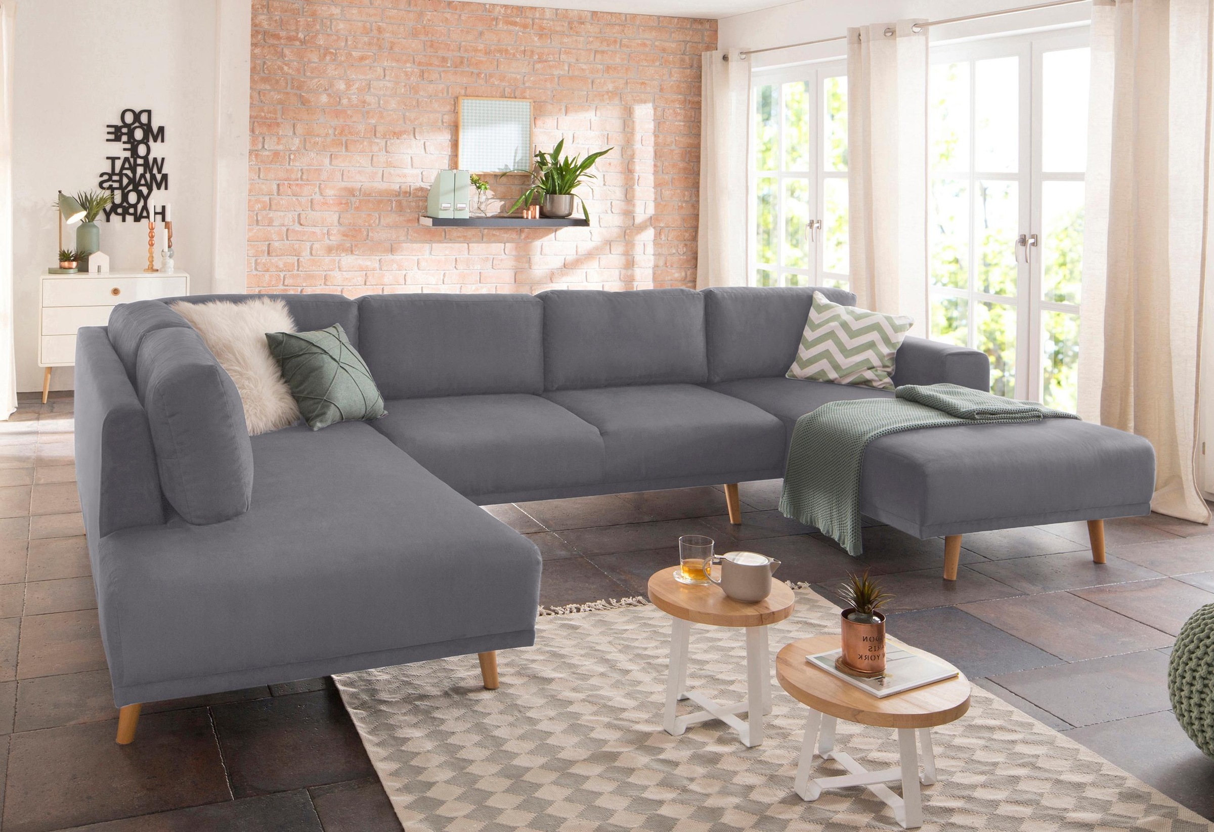 Home affaire Wohnlandschaft »Lasse U-Form«, im scandinavischem Stil mit Holzfüßen