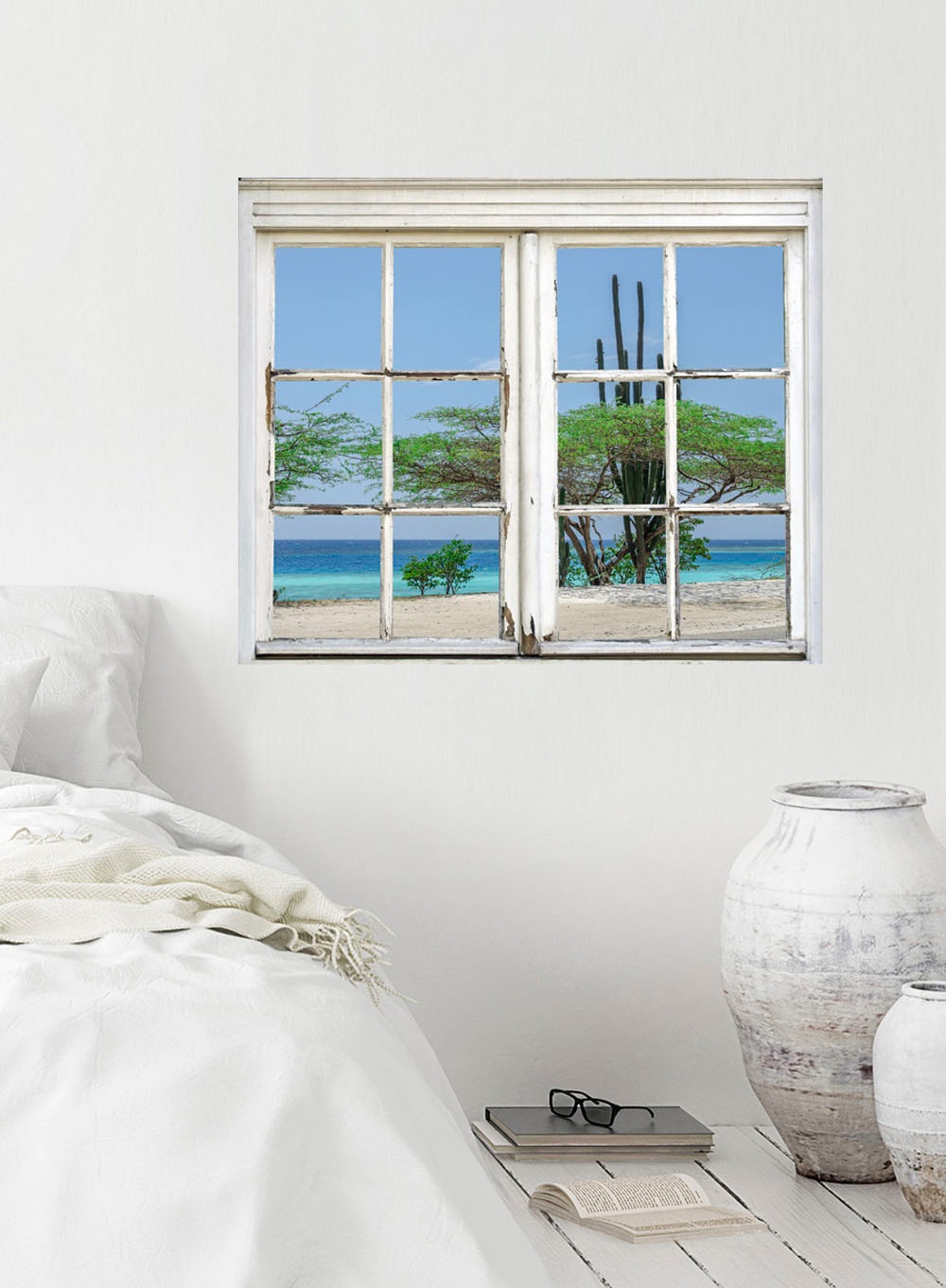 queence Wandsticker »Strand«, Wandsticker, Wandbild, selbstklebend, 3D, Fenster