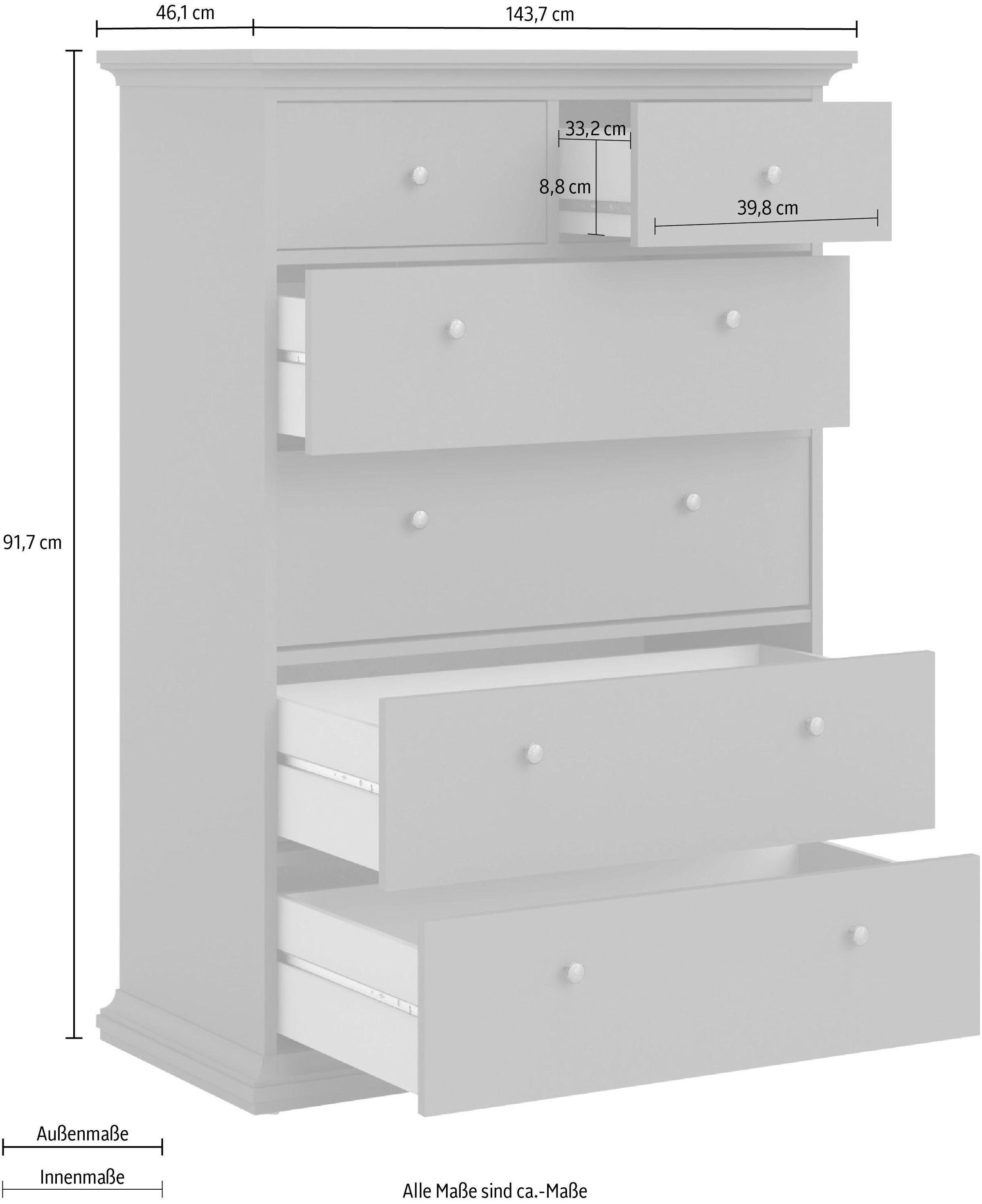 Home affaire Sideboard »Paris«, mit vielen Stauraummöglichkeiten und Rahmenoptik, Breite Höhe 140 cm