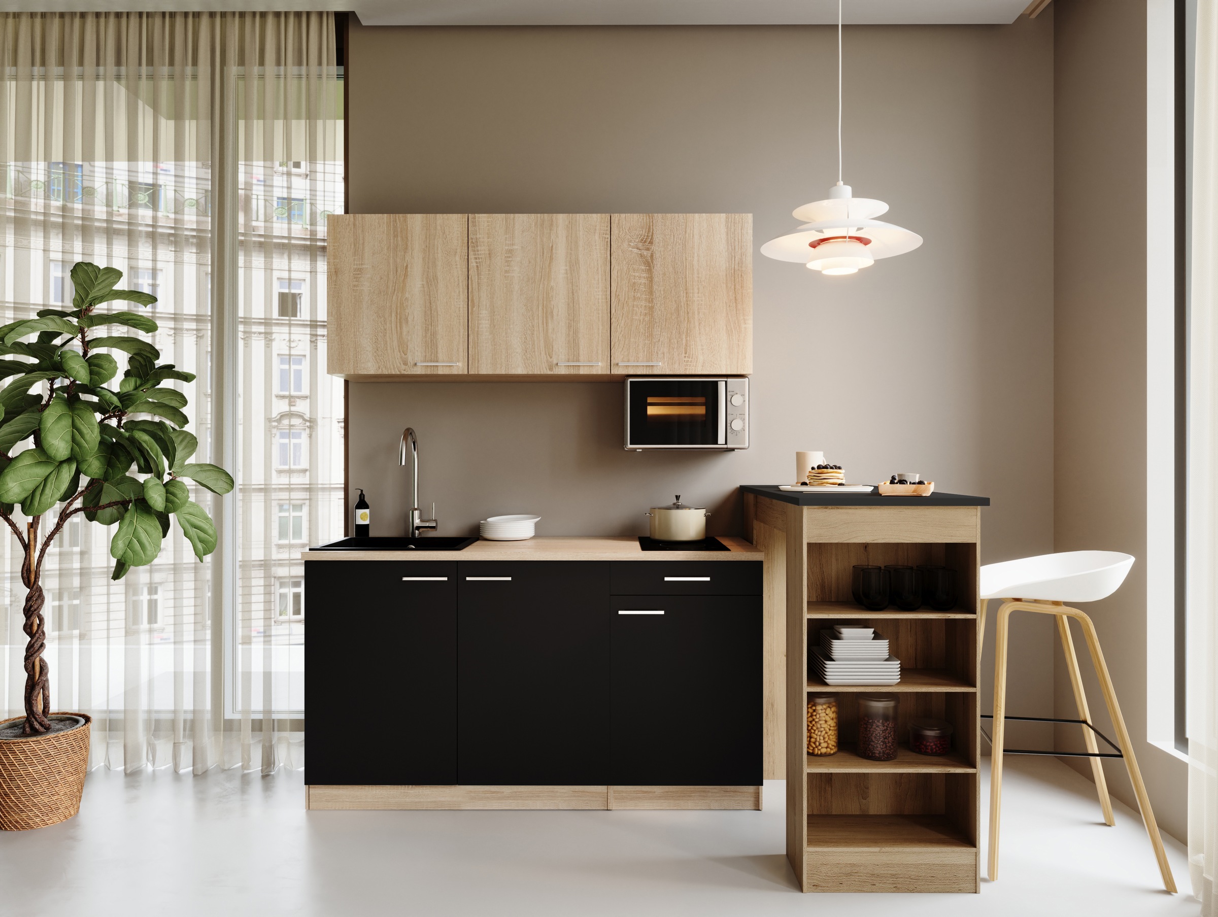 RESPEKTA Pantryküche »Ingrid, inkl. Tresentisch und Mikrowelle« zerlegt, wahlweise mit Kühlschrank, Soft-Close-Funktion, Breite 150 cm