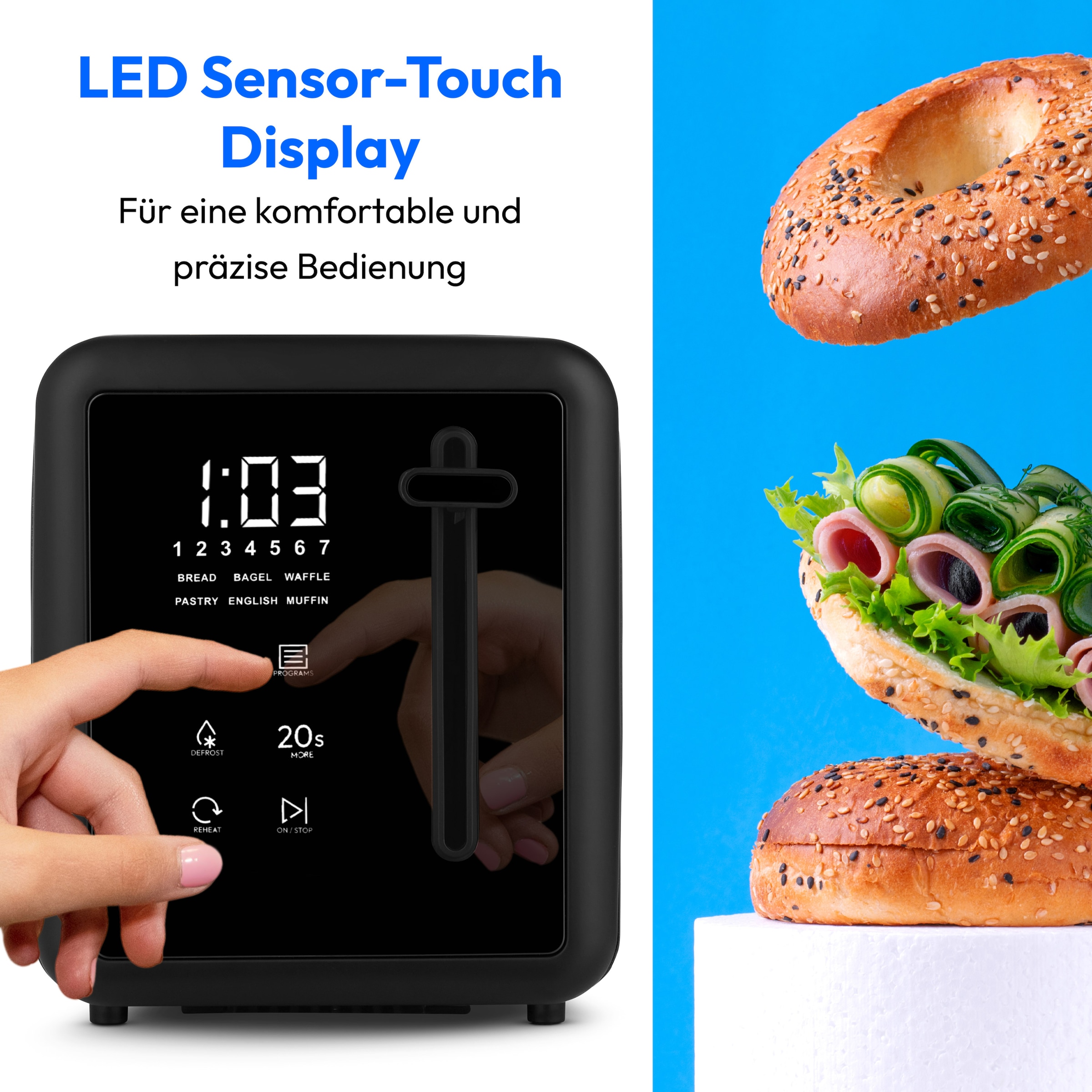 Medion® Toaster »Langschlitztoaster, MD12103, LED Sensor-Touch-Display« 2 lange Schlitze für 4 Scheiben 1450 W abnehmbarer Brötchenaufsatz