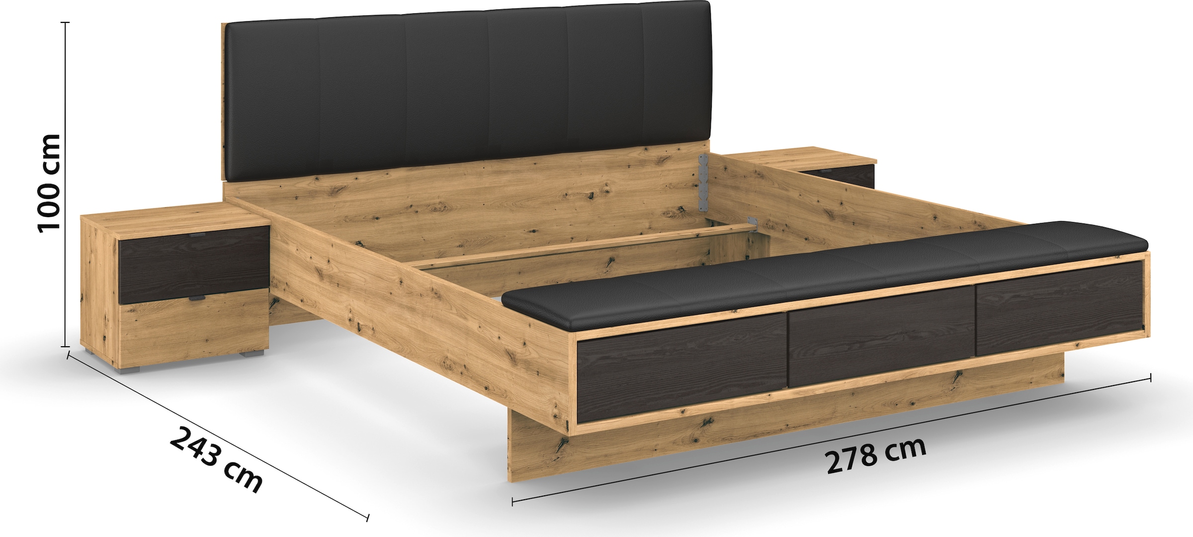 rauch Bettanlage »Bett Doppelbett Futonbett APOLLON«, (Set, 3 tlg., Bettbank mit 3 Schubladen Push-to-Open Funktion), Nachttisch-Paar mit je 2 Schubladen MADE IN GERMANY
