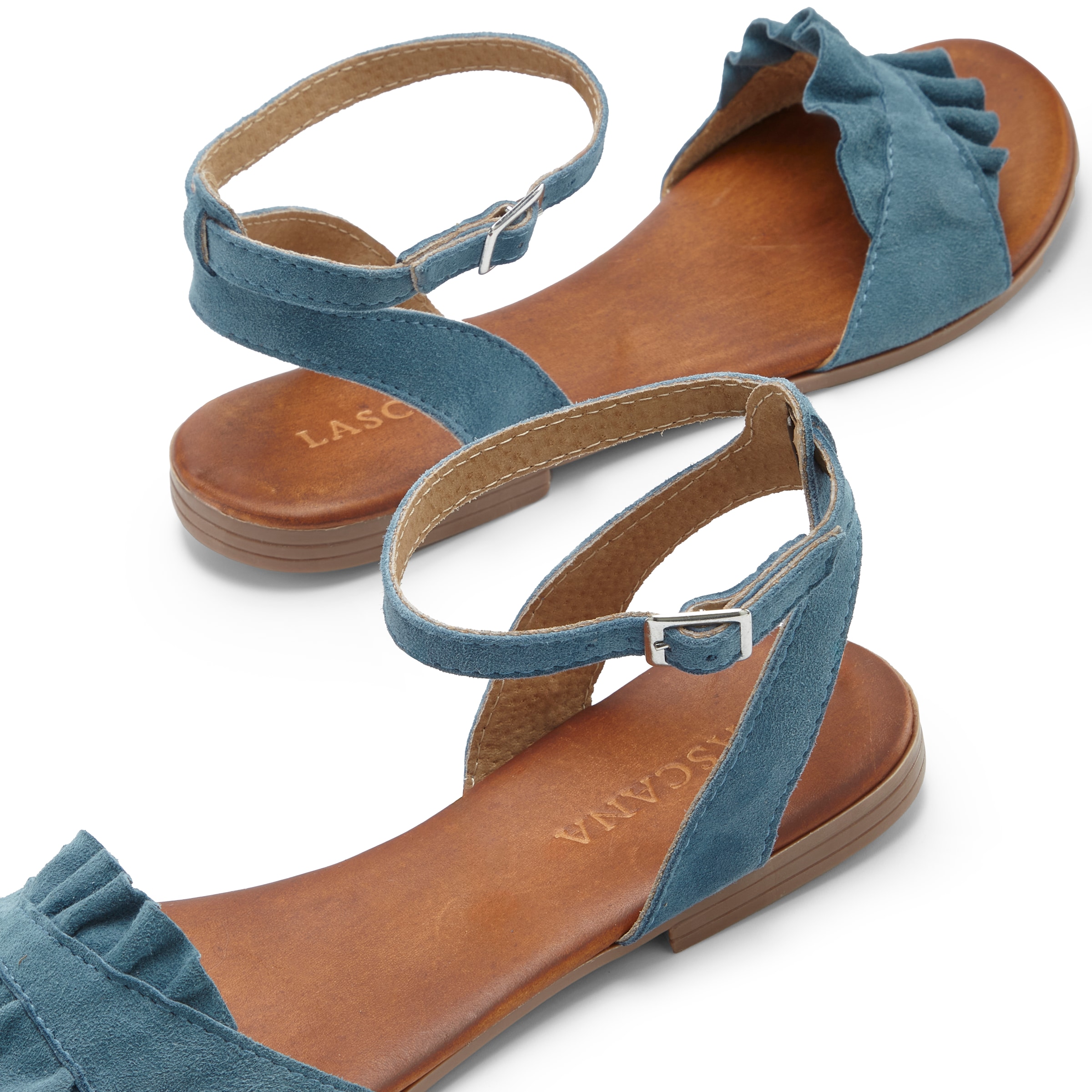 LASCANA Sandale »Sommerschuh«  Sandalette, Sommerschuh aus hochwertigem Leder mit kleinen Rüschen