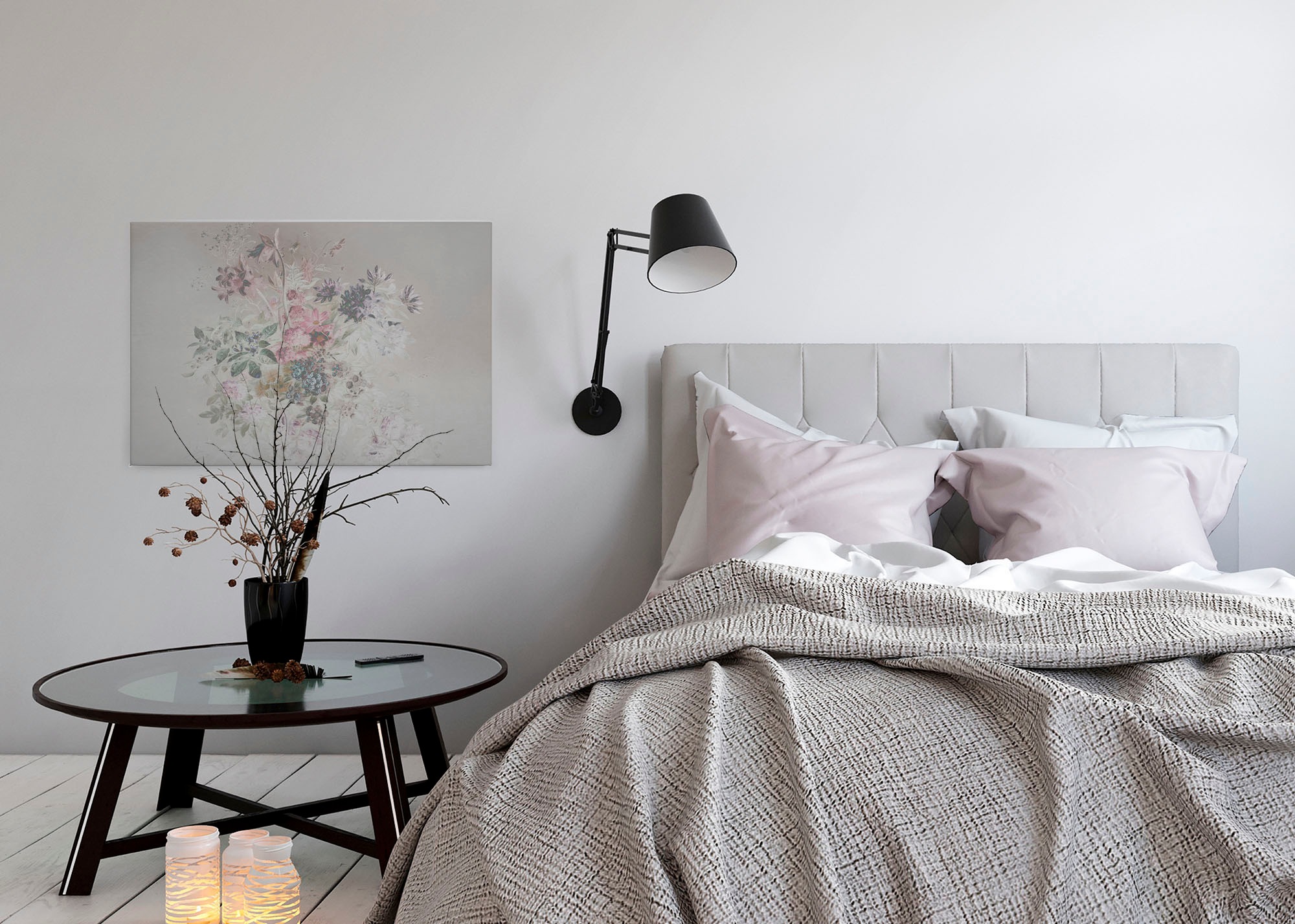 A.S. Création Leinwandbild »bouquet pastel«, Kunst-Blumen-Kinder, (1 St.), Keilrahmen Blumen Floral Grau Pastel Leinwand-Bild Wohnzimmer modern
