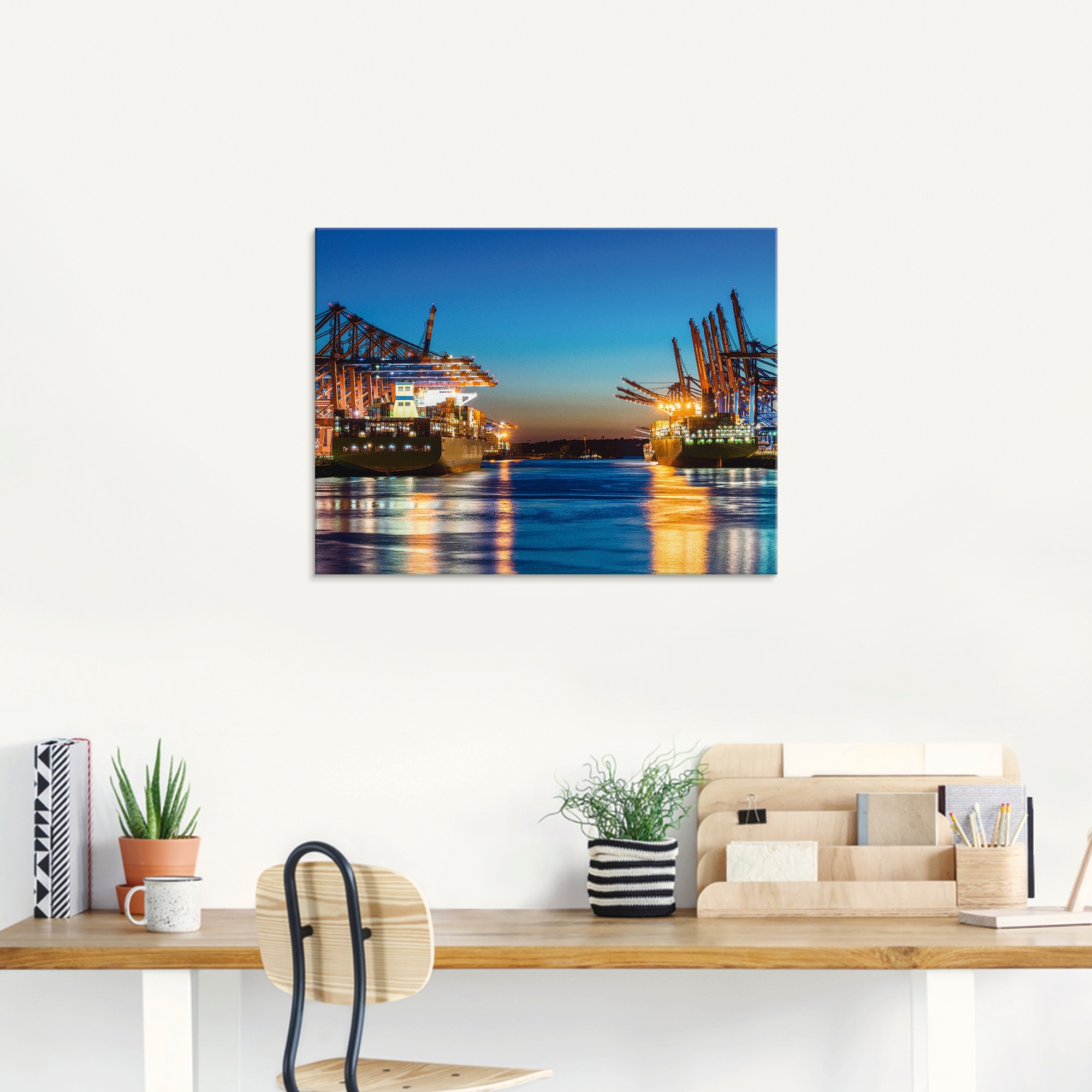 Artland Glasbild "Hamburg Hafen am Abend 2", Deutschland, (1 St.), in versc günstig online kaufen