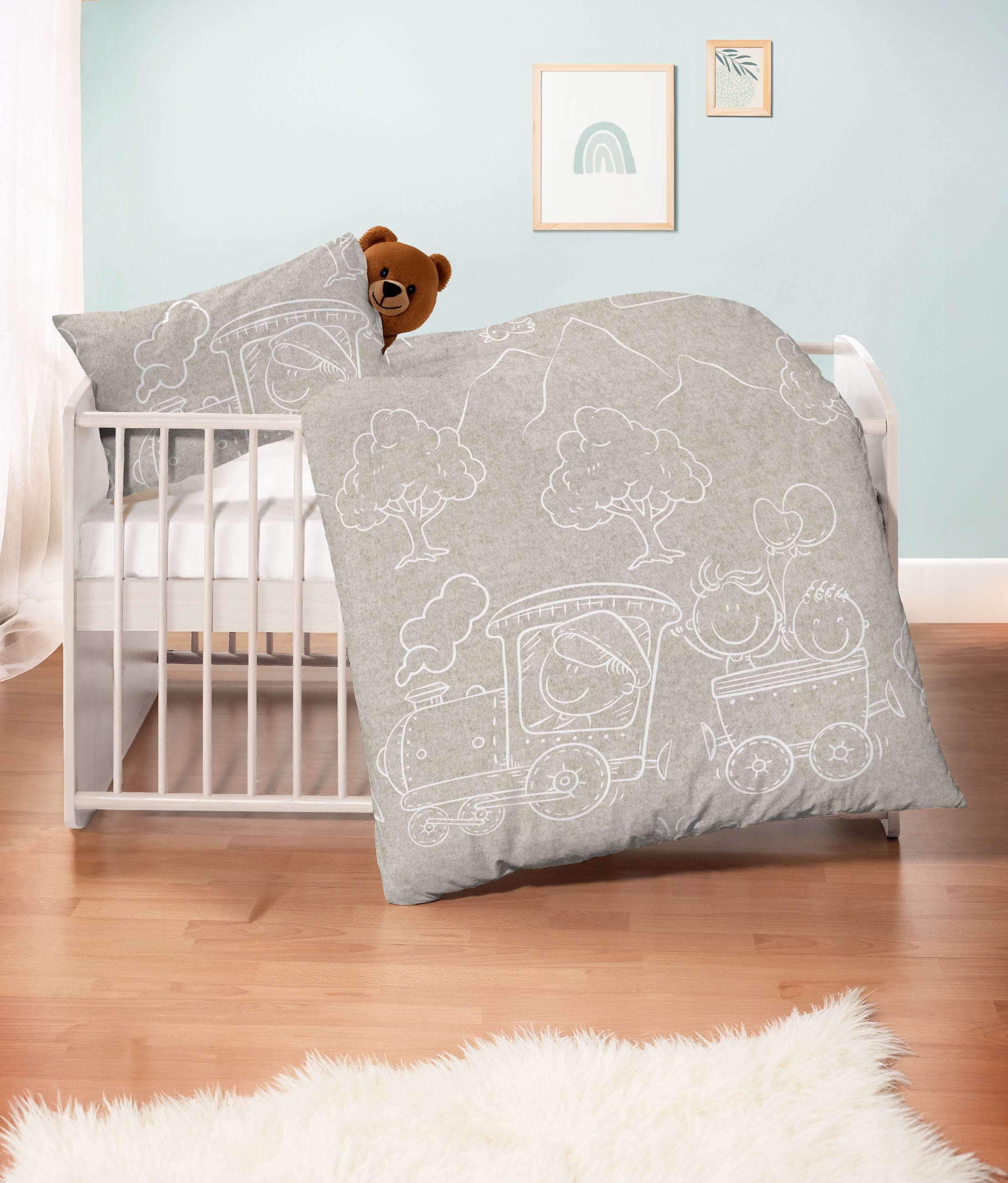 Biberna Kinderbettwäsche »0840521« 2 Stk. tlg. kuschelig warm, samtweich, Melange, 100% Baumwolle, made in Germany