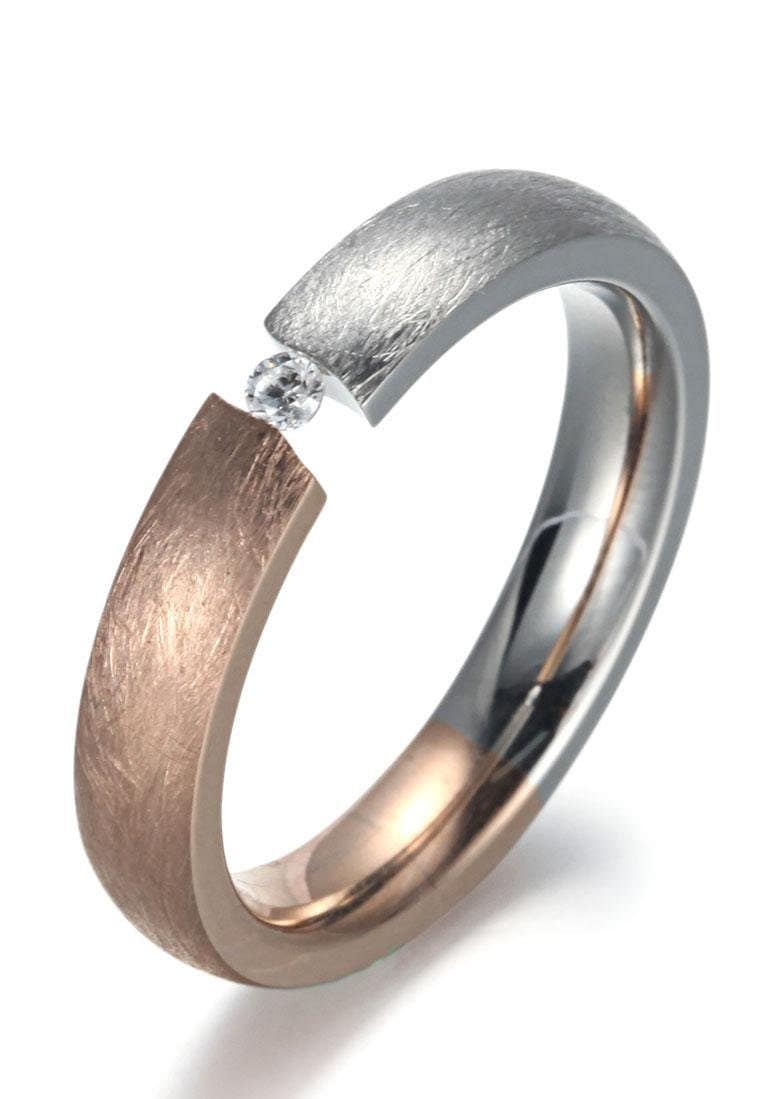 Firetti Fingerring »Schmuck Geschenk, 4,0 mm, Matt-Glanzoptik, bicolor«, mit Zirkonia