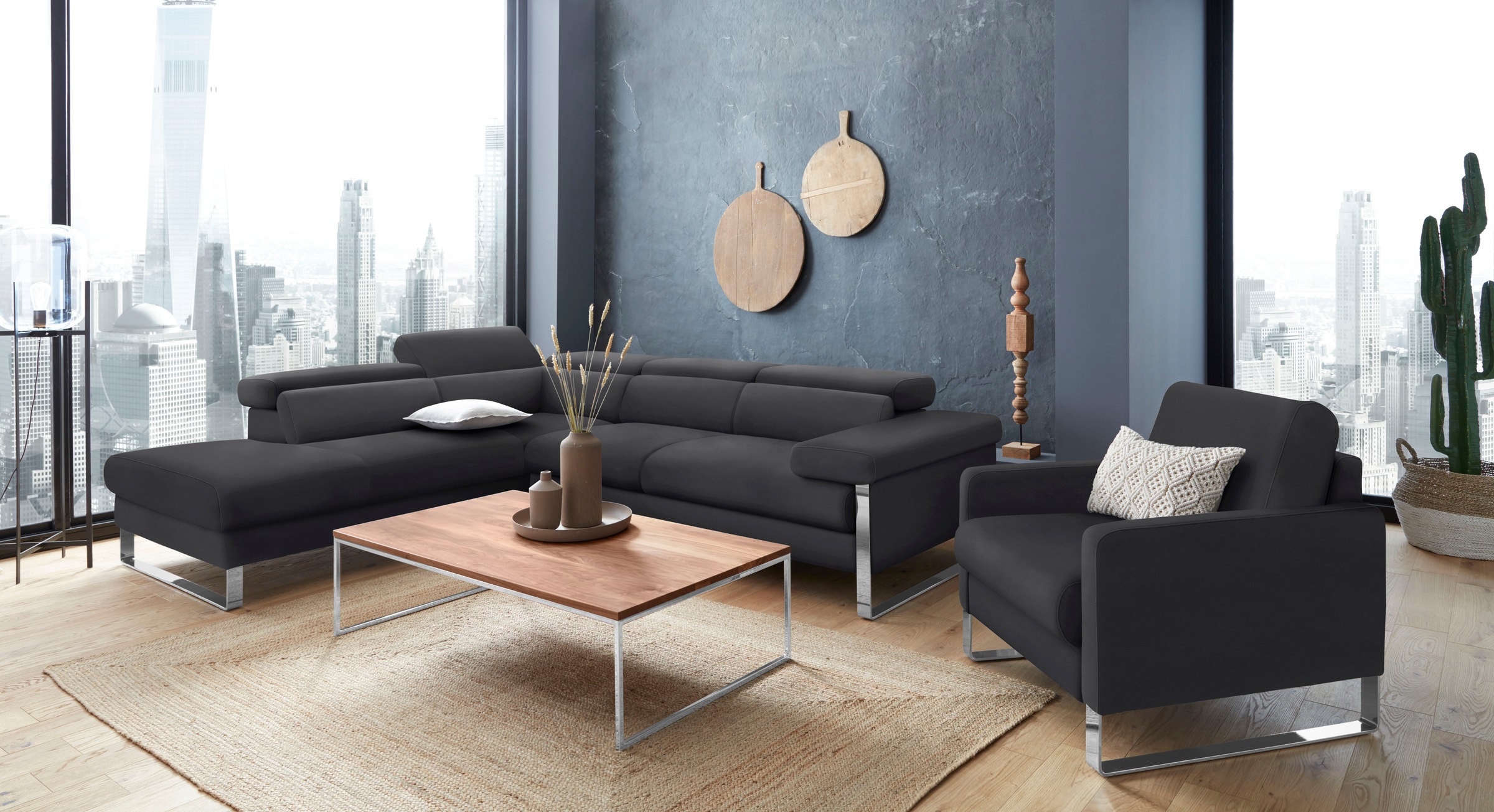 W.SCHILLIG Ecksofa »finn, toller Sitzkomfort, L-Form, hochwertige Verarbeitungsdetails«, German Design Award 2016, Fußgestell Chrom glänzend, Breite 281 cm