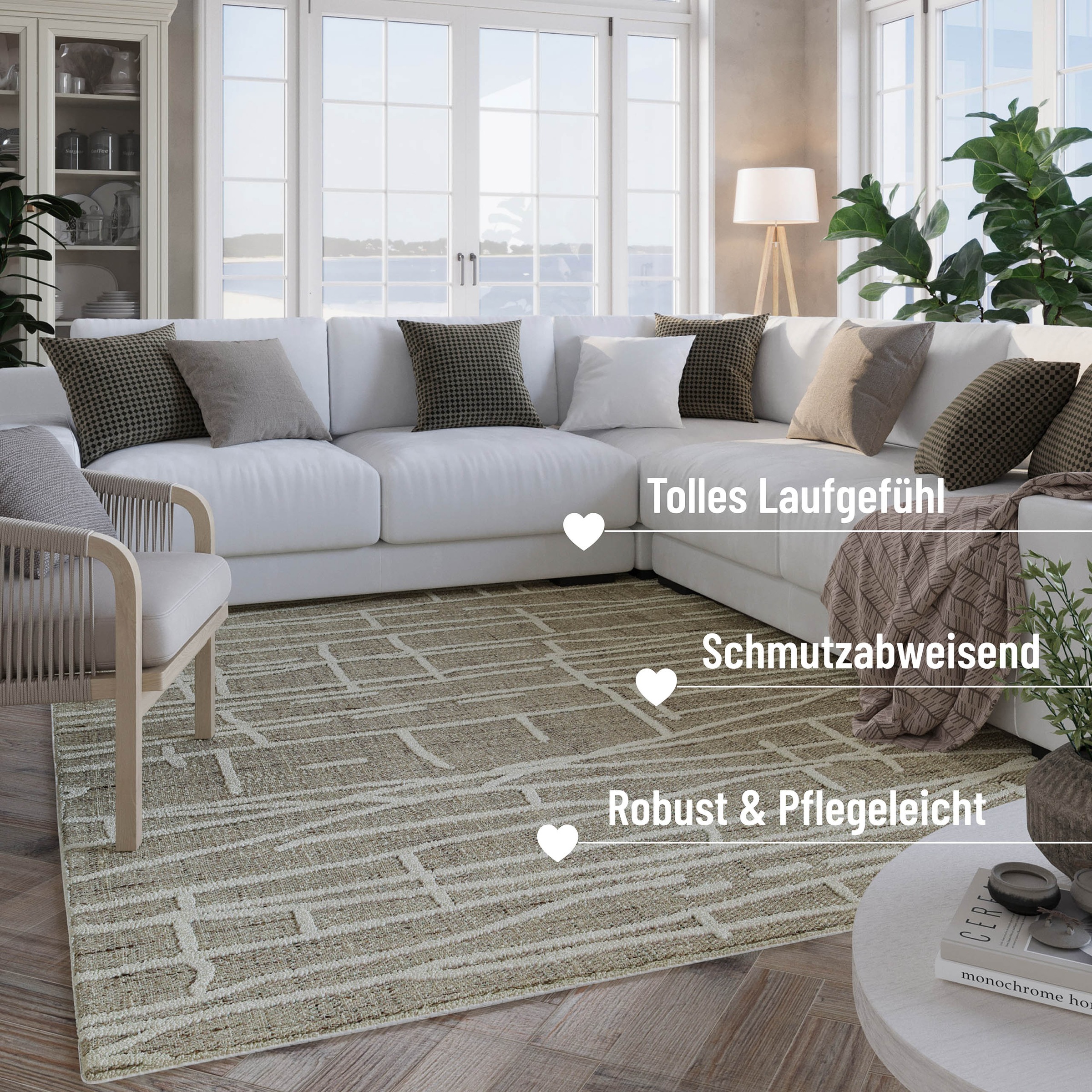 Wecon home Teppich »Hamptons TWENTYFIVE«, rund, 10 mm Höhe, Kurzflor, Wohnzimmer, Schlafzimmer, elegant, robust, abstraktes Design