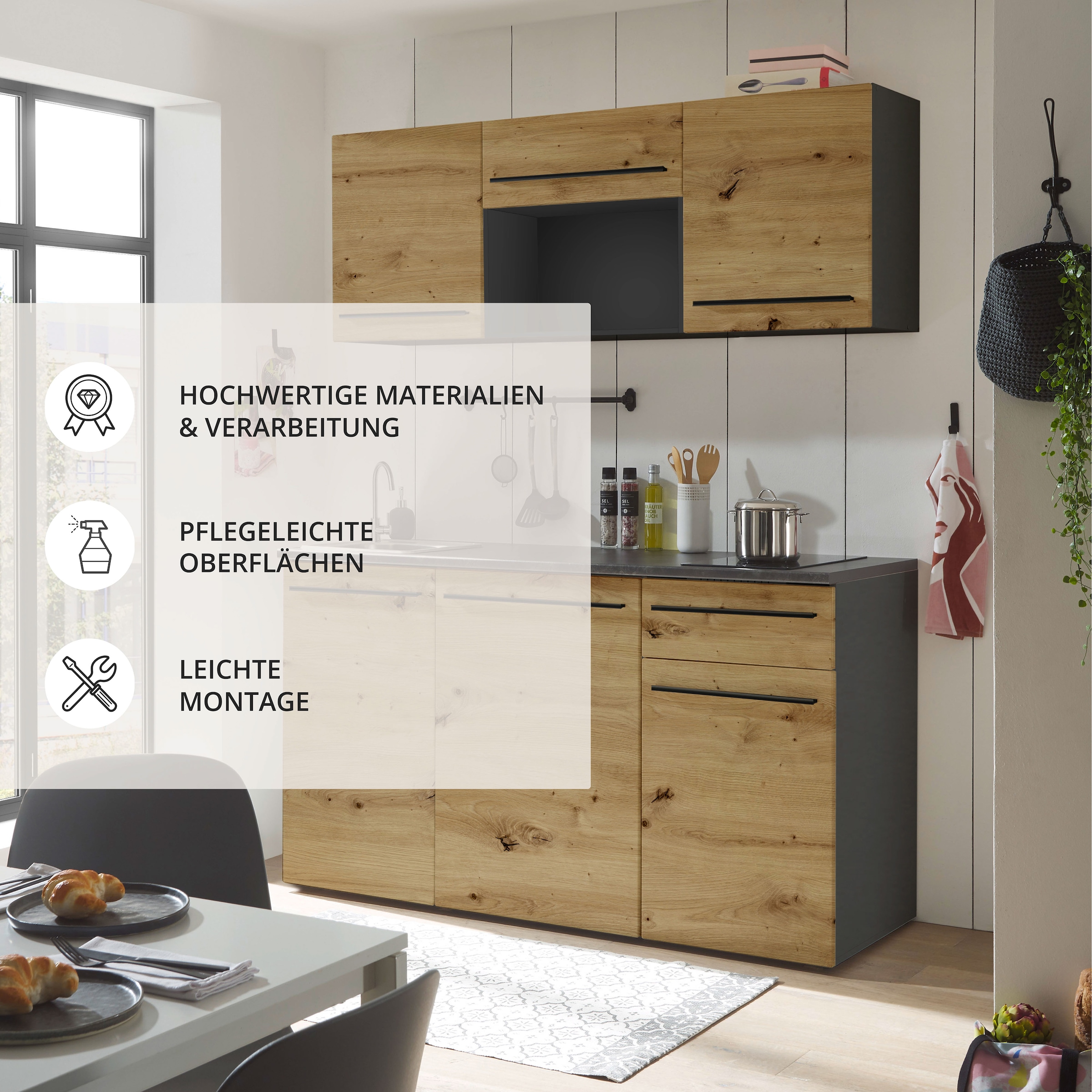 BASIC by Balculina Küchenzeile »Jazz Singleküche«, Breite 160 cm, mit und ohne Geräte lieferbar