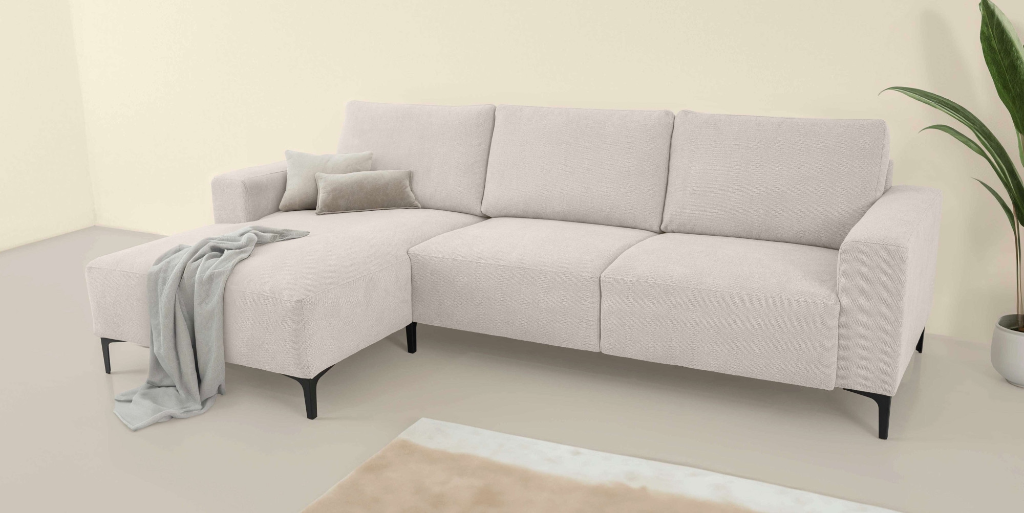 Home affaire Ecksofa »Tournon, L-Form, Breite 262 cm, Webstoff, Chenille«, Designsofa im nordischen Stil, Wellenunterfederung, Metallfüße