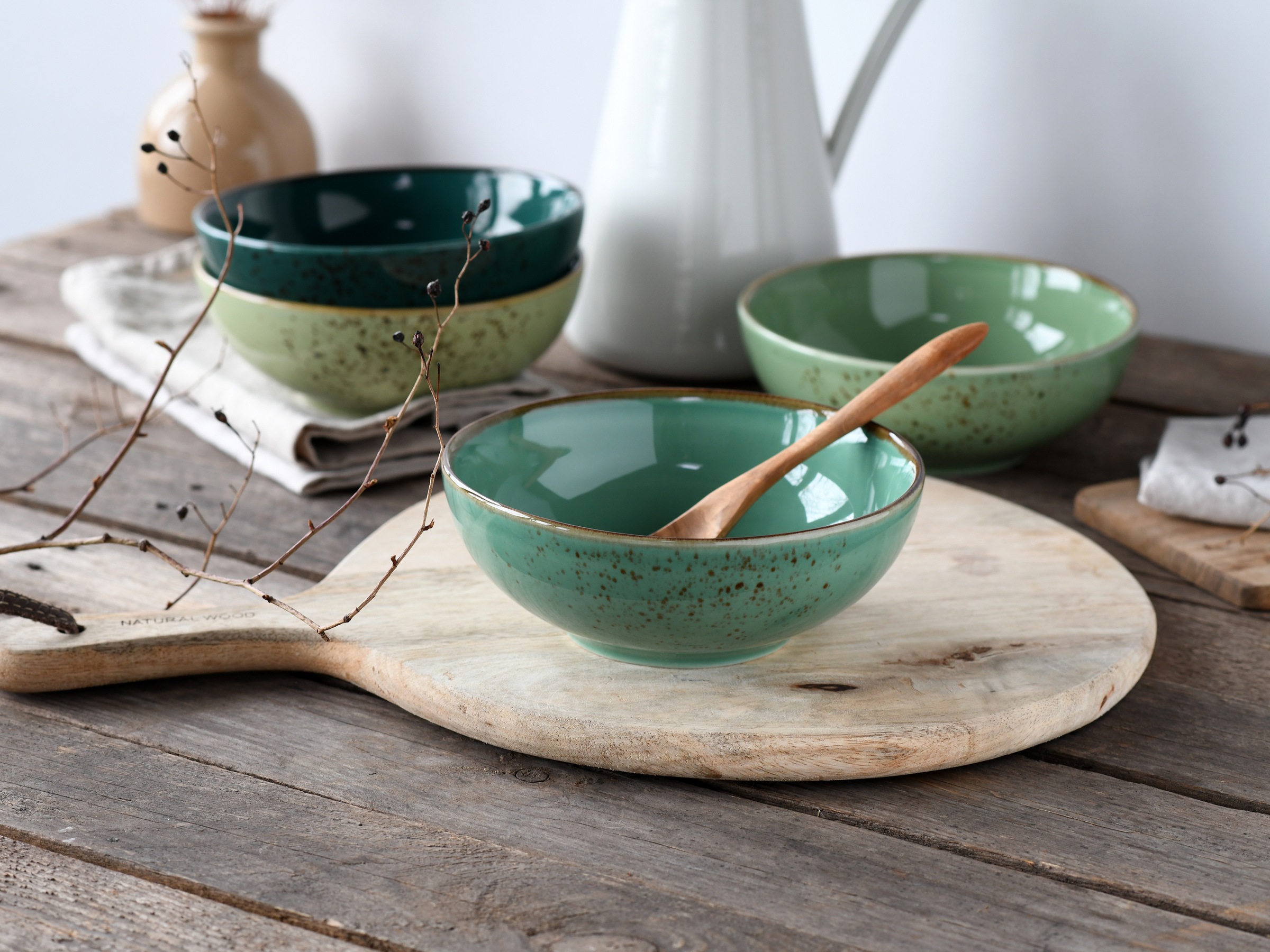 CreaTable Schale »Nature Collection, Smoothie Bowl 4-tlg«, 4 tlg., aus Steinzeug, Handwerklicher Look, Vintage